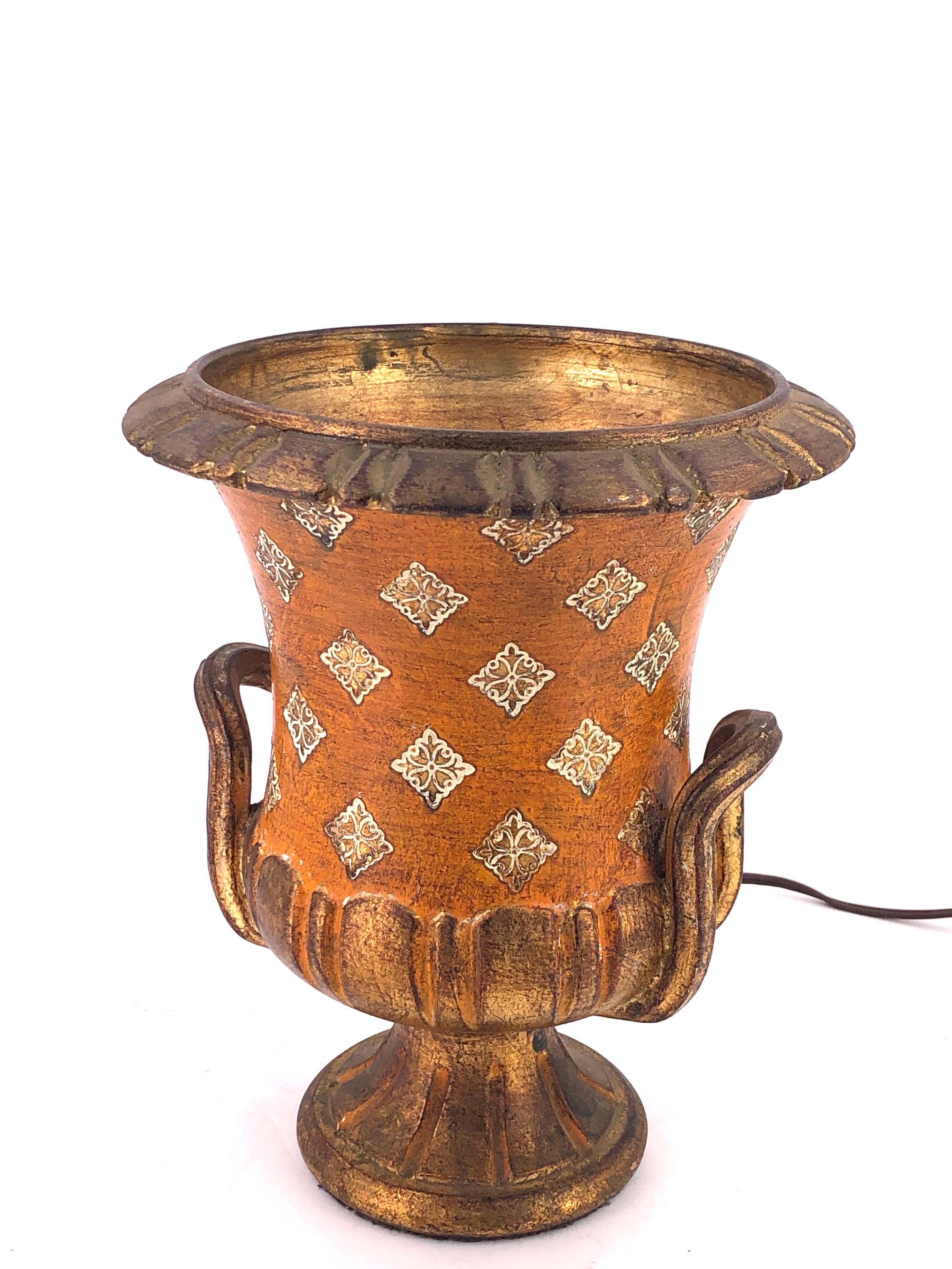 Hollywood Regency Antique Italian Florentine Ceramic Vase Accent Lamp For Sale