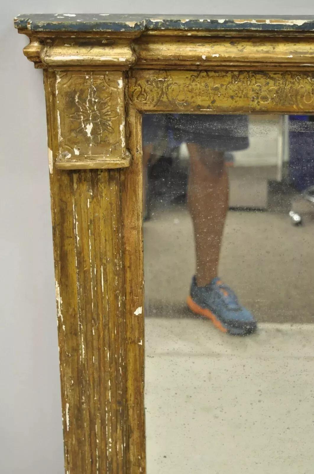 Other Antique Italian Florentine Giltwood Distressed Gold Looking Glass Wall Mirror For Sale