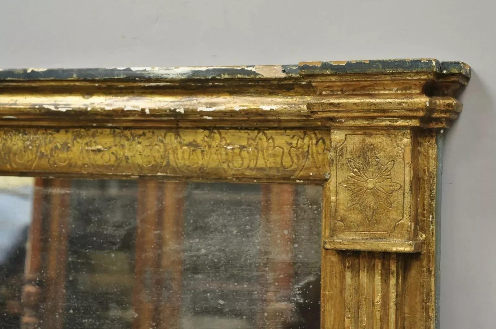 Unknown Antique Italian Florentine Giltwood Distressed Gold Looking Glass Wall Mirror For Sale