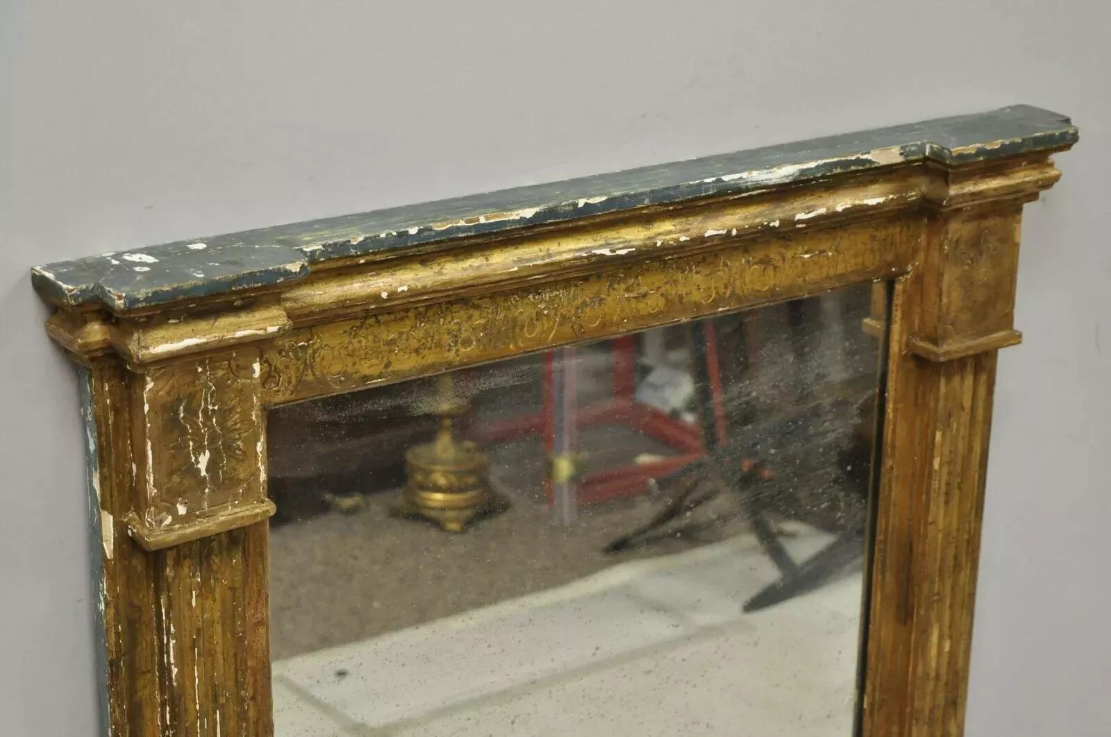 Antique Italian Florentine Giltwood Distressed Gold Looking Glass Wall Mirror For Sale 1