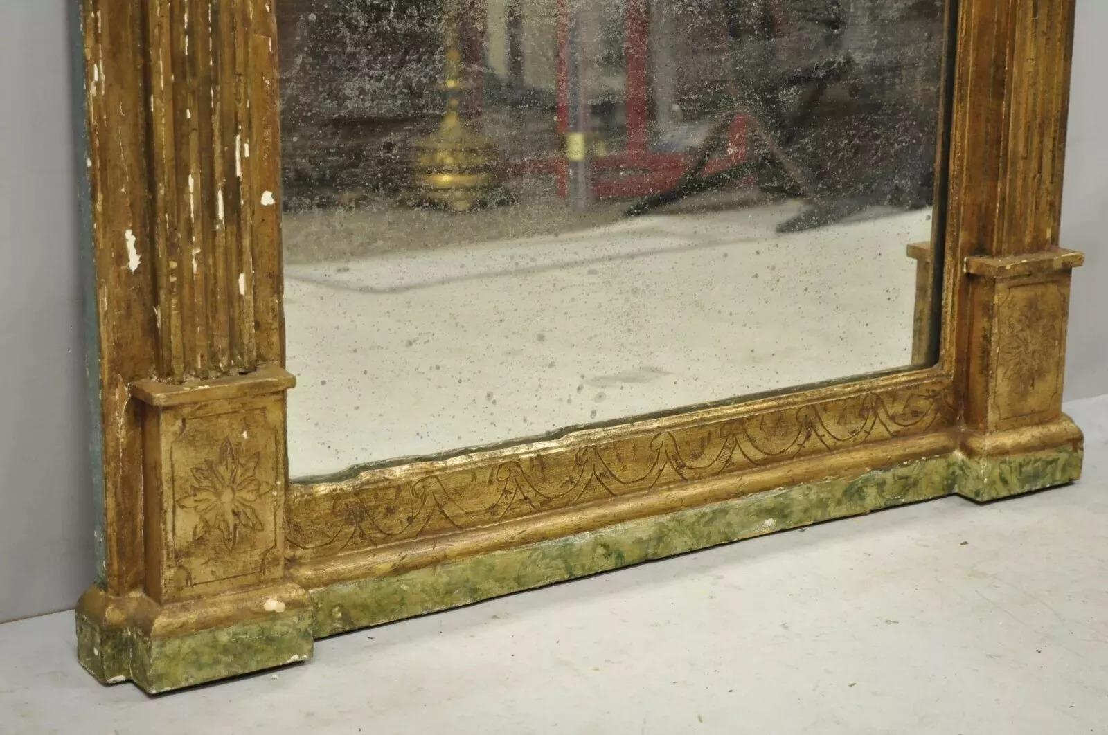 Antique Italian Florentine Giltwood Distressed Gold Looking Glass Wall Mirror For Sale 3