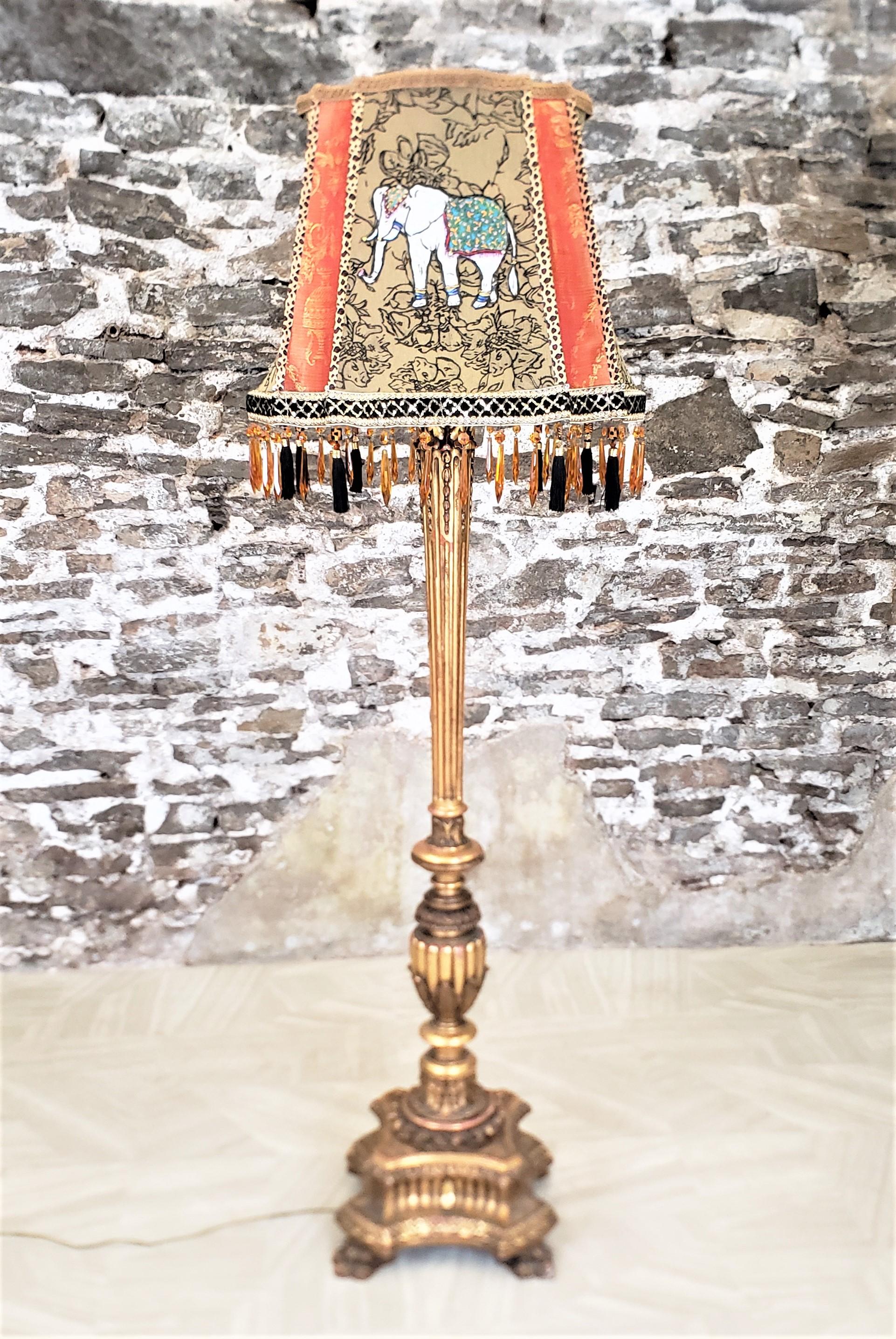 Classical Roman Antique Italian Florentine Hand-Carved & Gilt Finished Floor Lamp & Shade For Sale