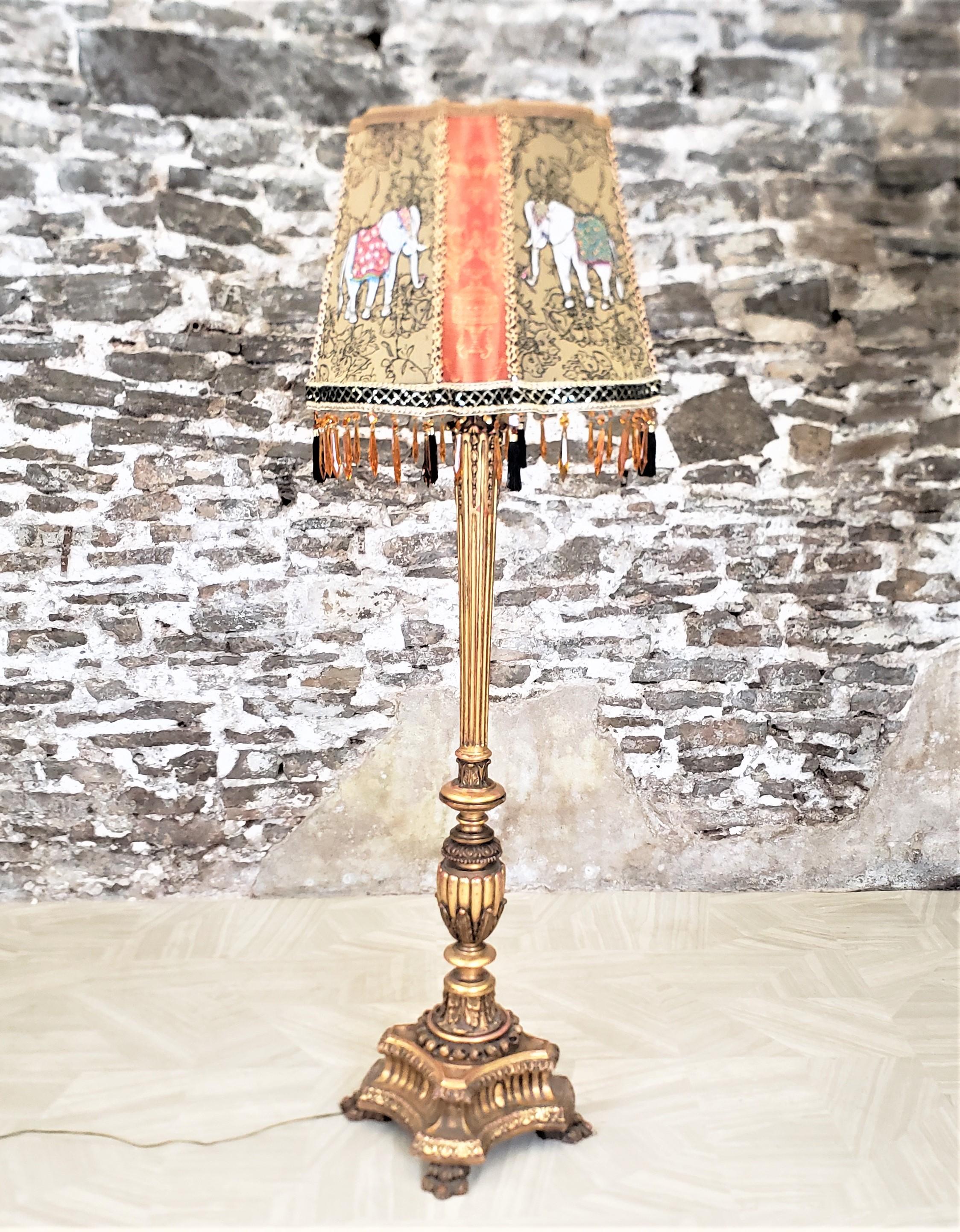 Antique Italian Florentine Hand-Carved & Gilt Finished Floor Lamp & Shade In Good Condition For Sale In Hamilton, Ontario