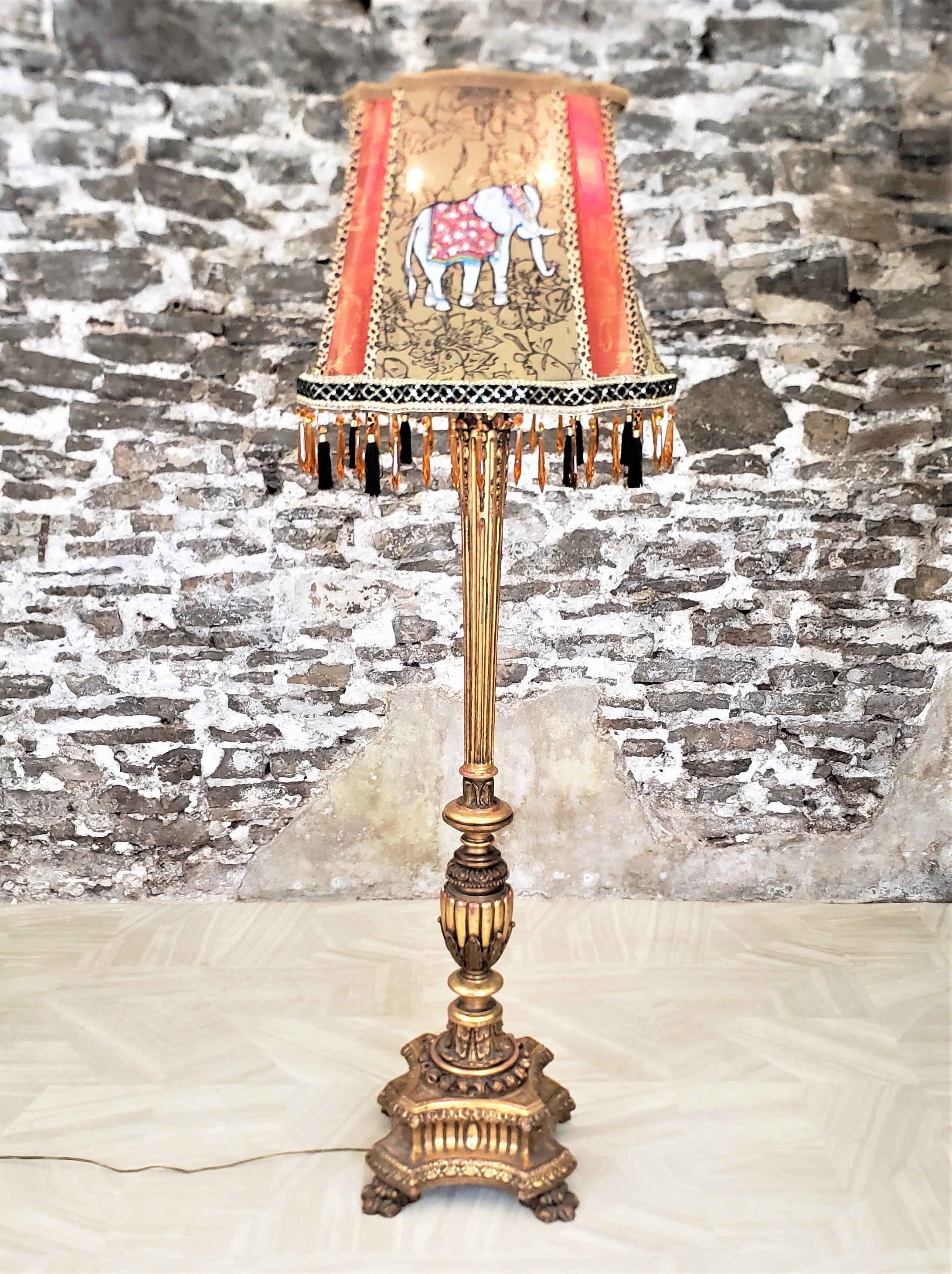 20th Century Antique Italian Florentine Hand-Carved & Gilt Finished Floor Lamp & Shade For Sale