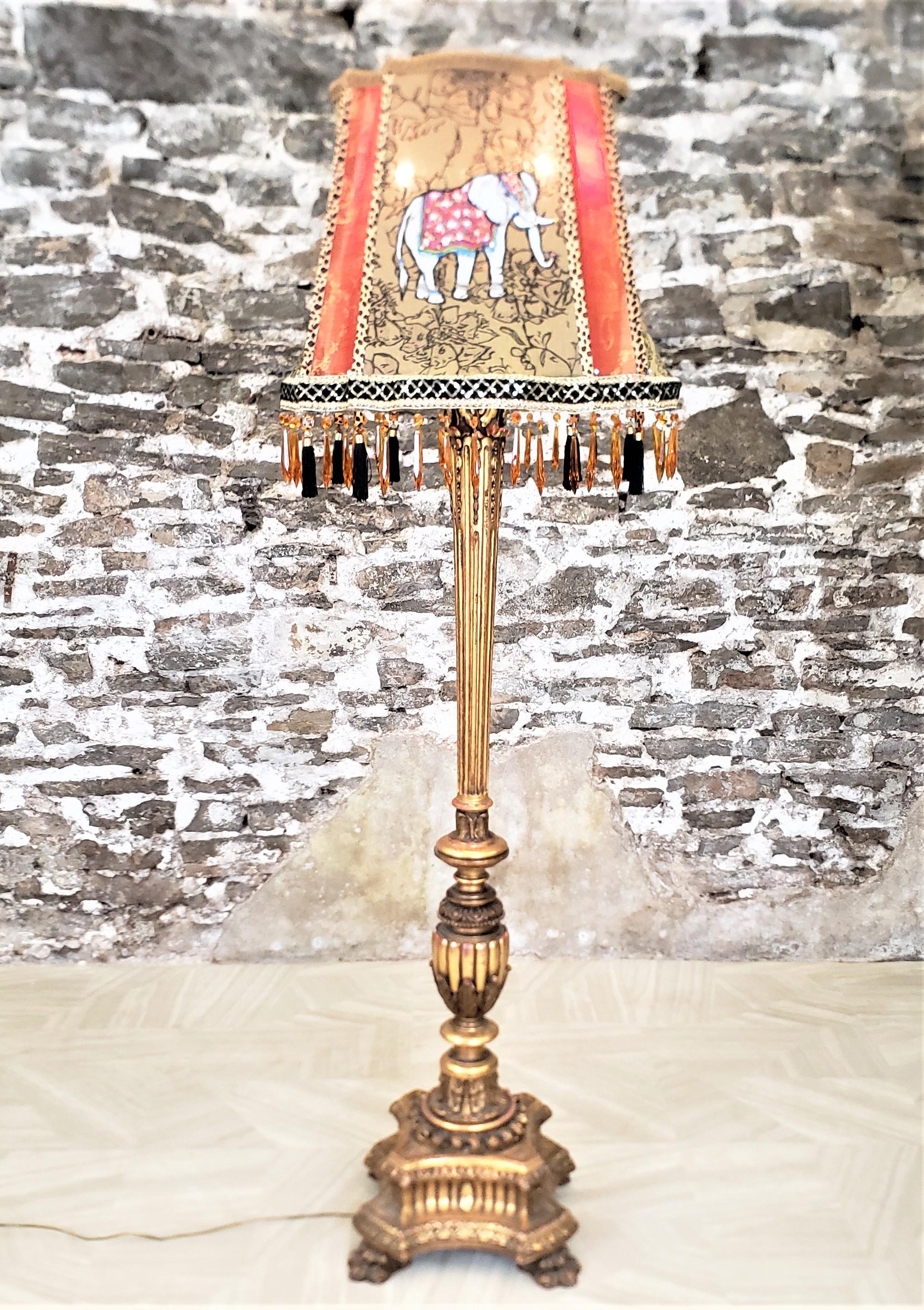 Gesso Antique Italian Florentine Hand-Carved & Gilt Finished Floor Lamp & Shade For Sale