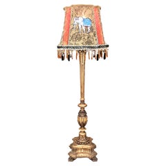 Antike italienische Florentine handgeschnitzt & vergoldet beendet Stehlampe & Schirm