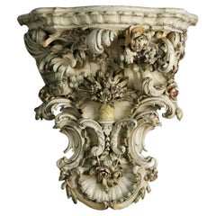 Antique Italian Foliate Carved 
Polychromed Wall Sconce Late 19thC