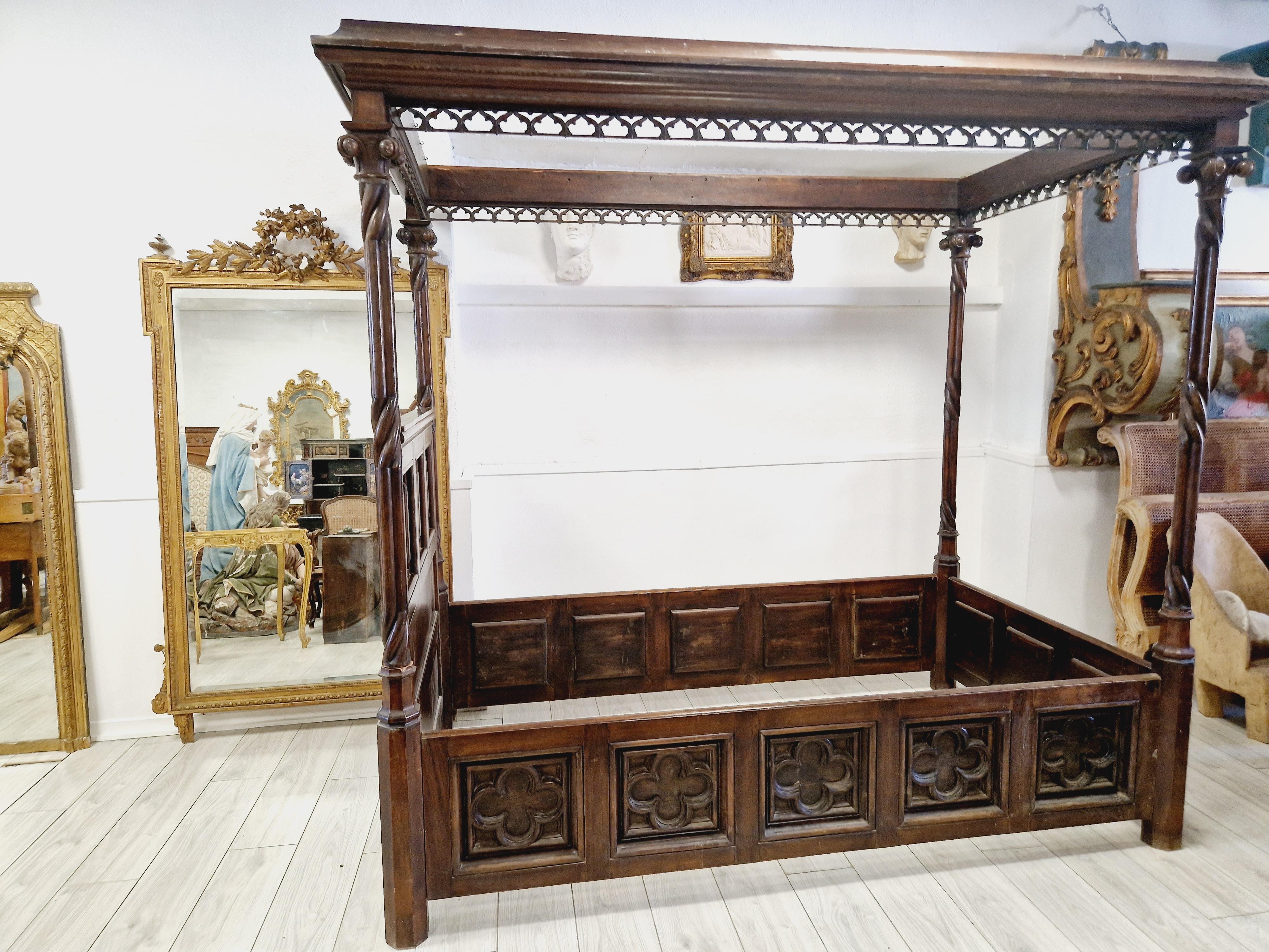 Antique Italian Four Poster Canopy Bed Sicilian Wood 4