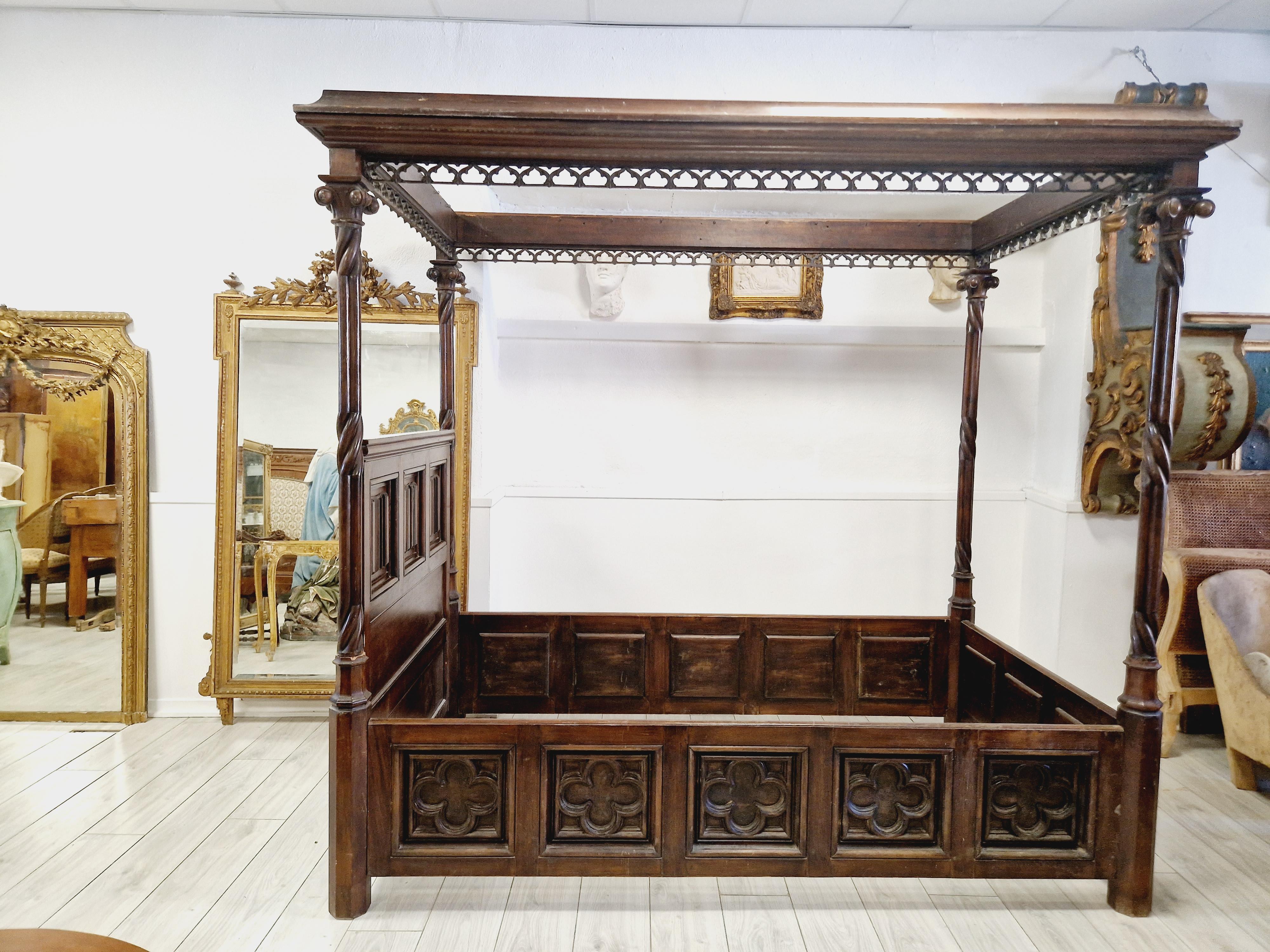 Antique Italian Four Poster Canopy Bed Sicilian Wood 6