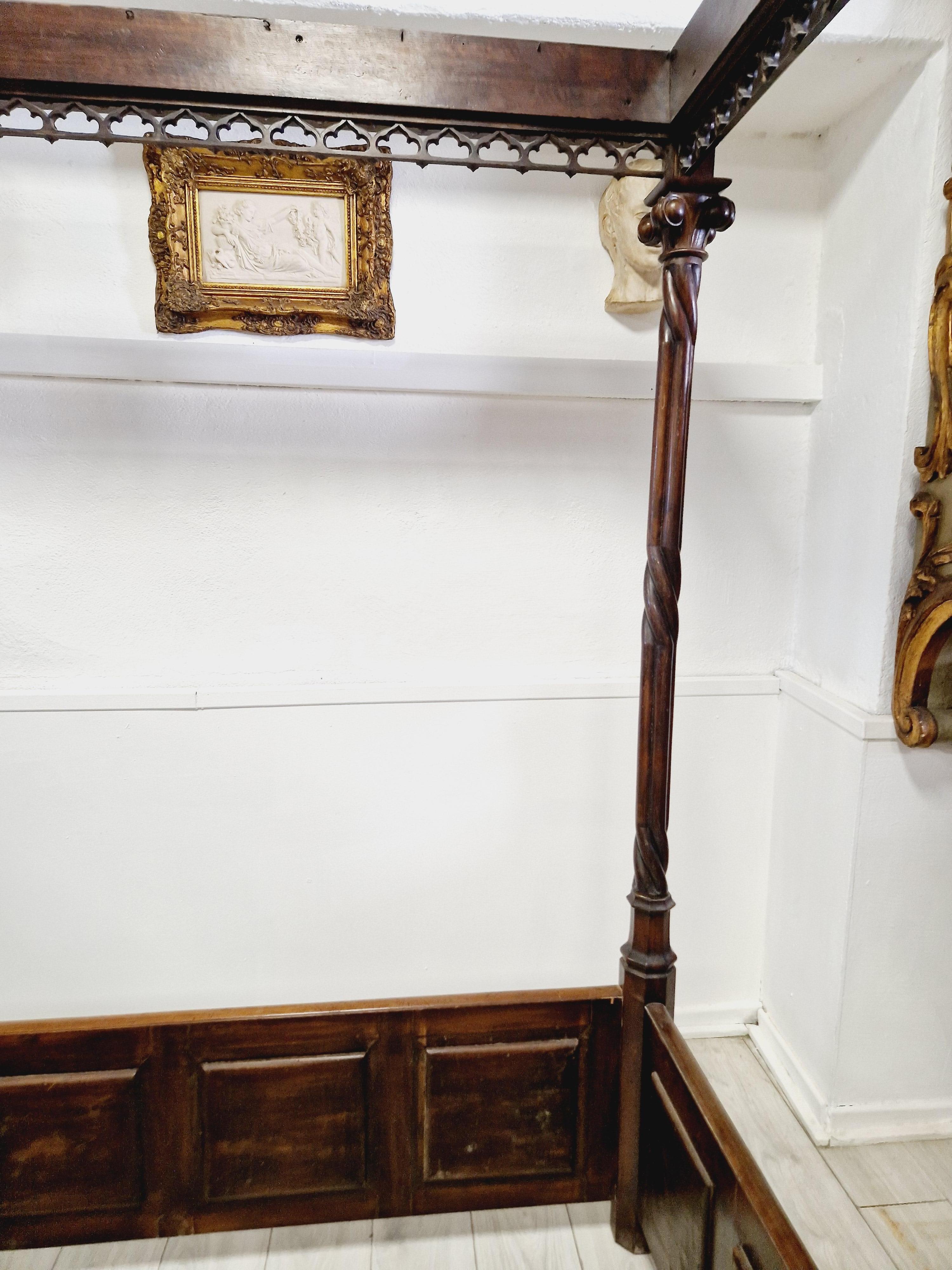 Antique Italian Four Poster Canopy Bed Sicilian Wood In Good Condition In Buxton, GB