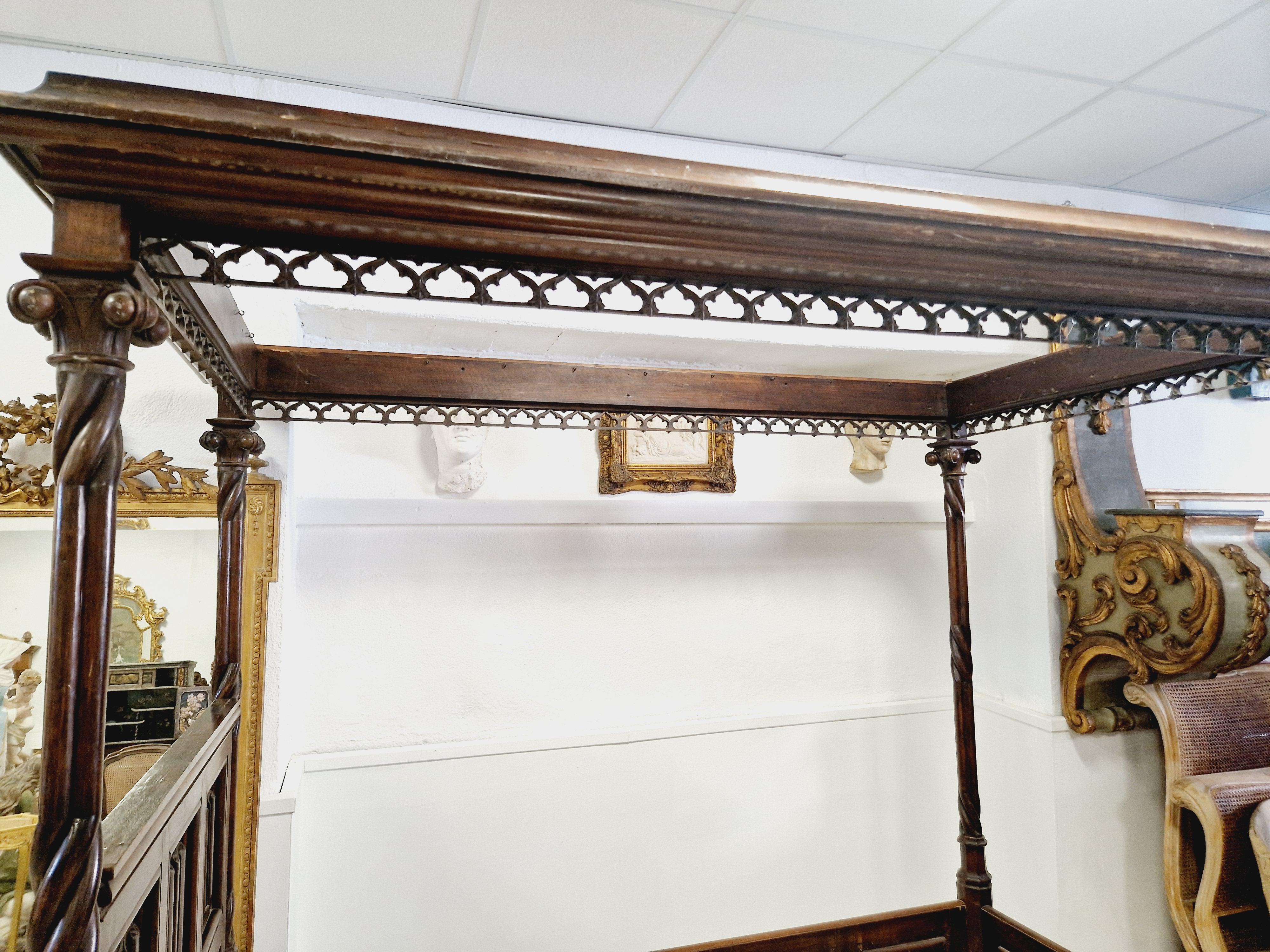 Antique Italian Four Poster Canopy Bed Sicilian Wood 2