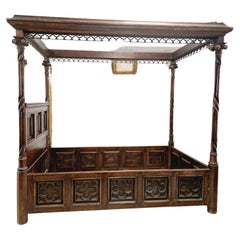 Antique Italian Four Poster Canopy Bed Sicilian Wood