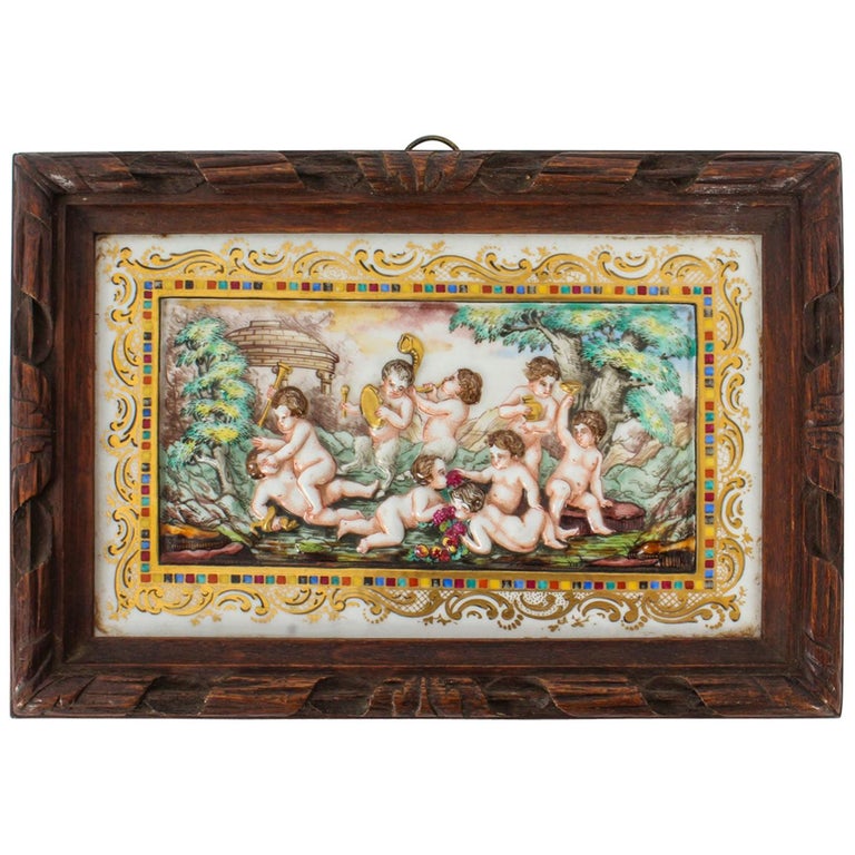 Antique Italian Framed Capodimonte Porcelain Plaque Early 19th Century