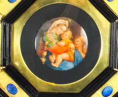 Antica miniatura italiana di Madonna & Child dipinta a mano e incorniciata, XIX secolo