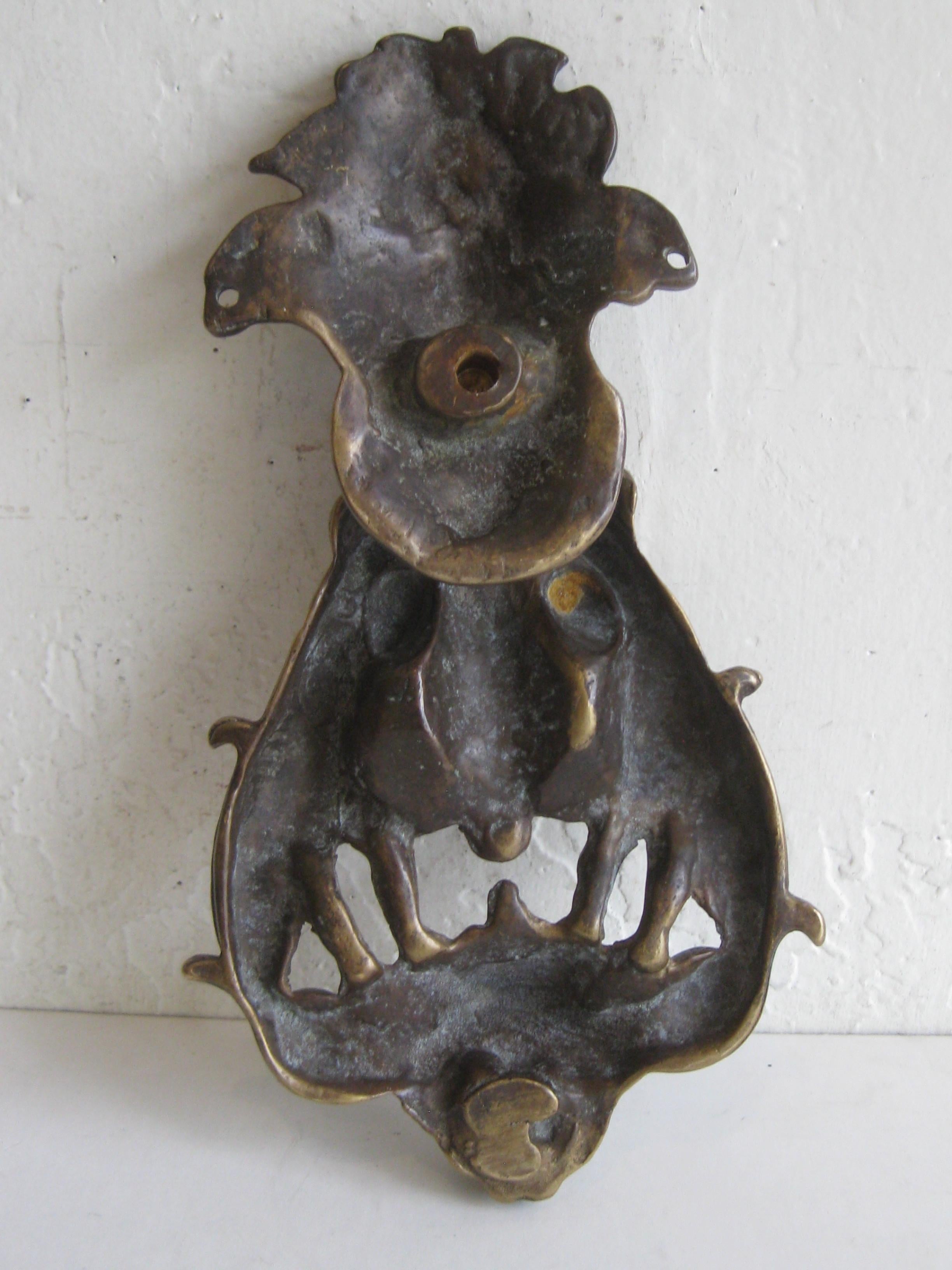 Antique Italian/French Gothic Grotesque Gargoyle & Cherubs Brass Door Knocker For Sale 3