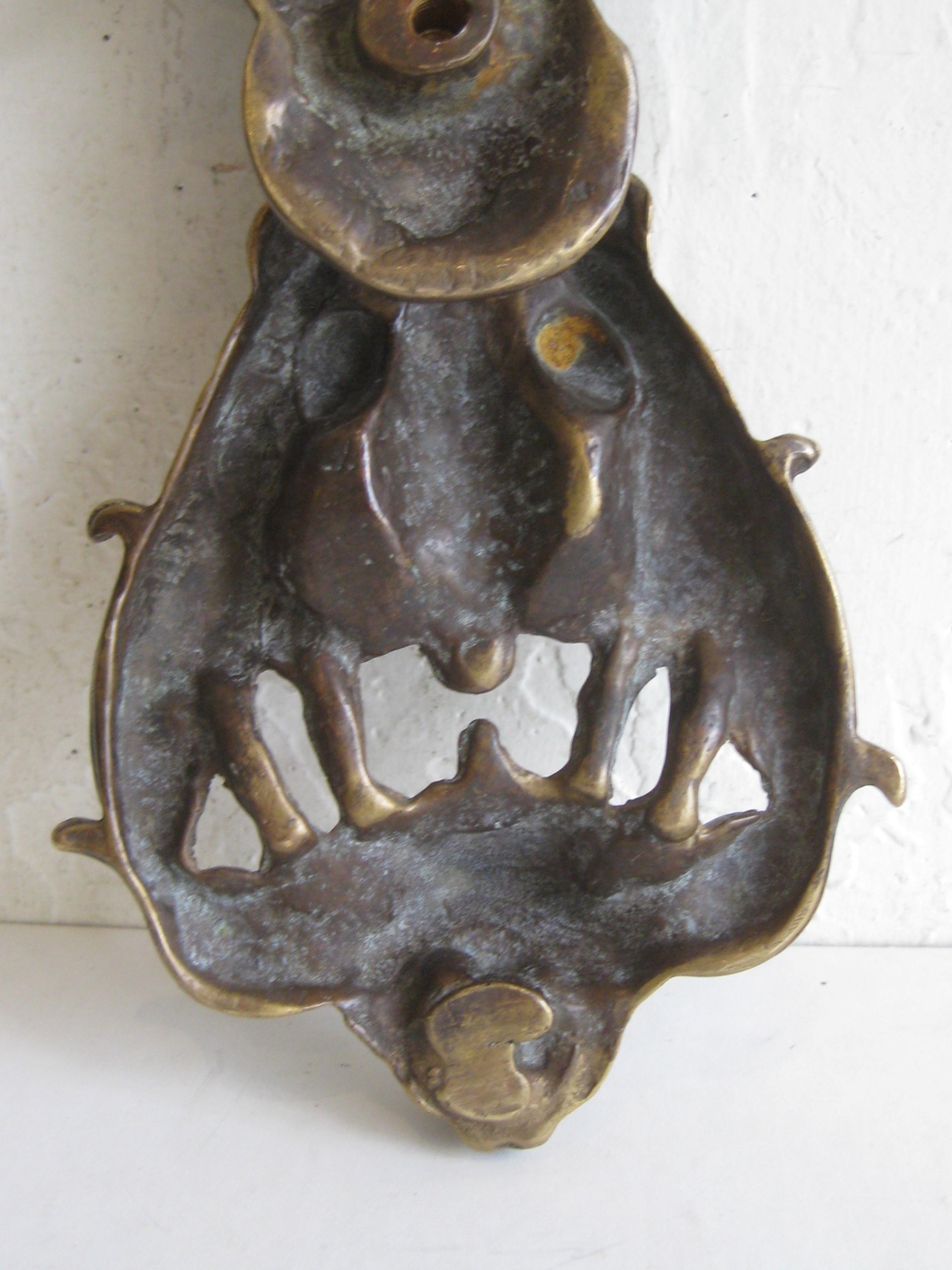 Antique Italian/French Gothic Grotesque Gargoyle & Cherubs Brass Door Knocker For Sale 5