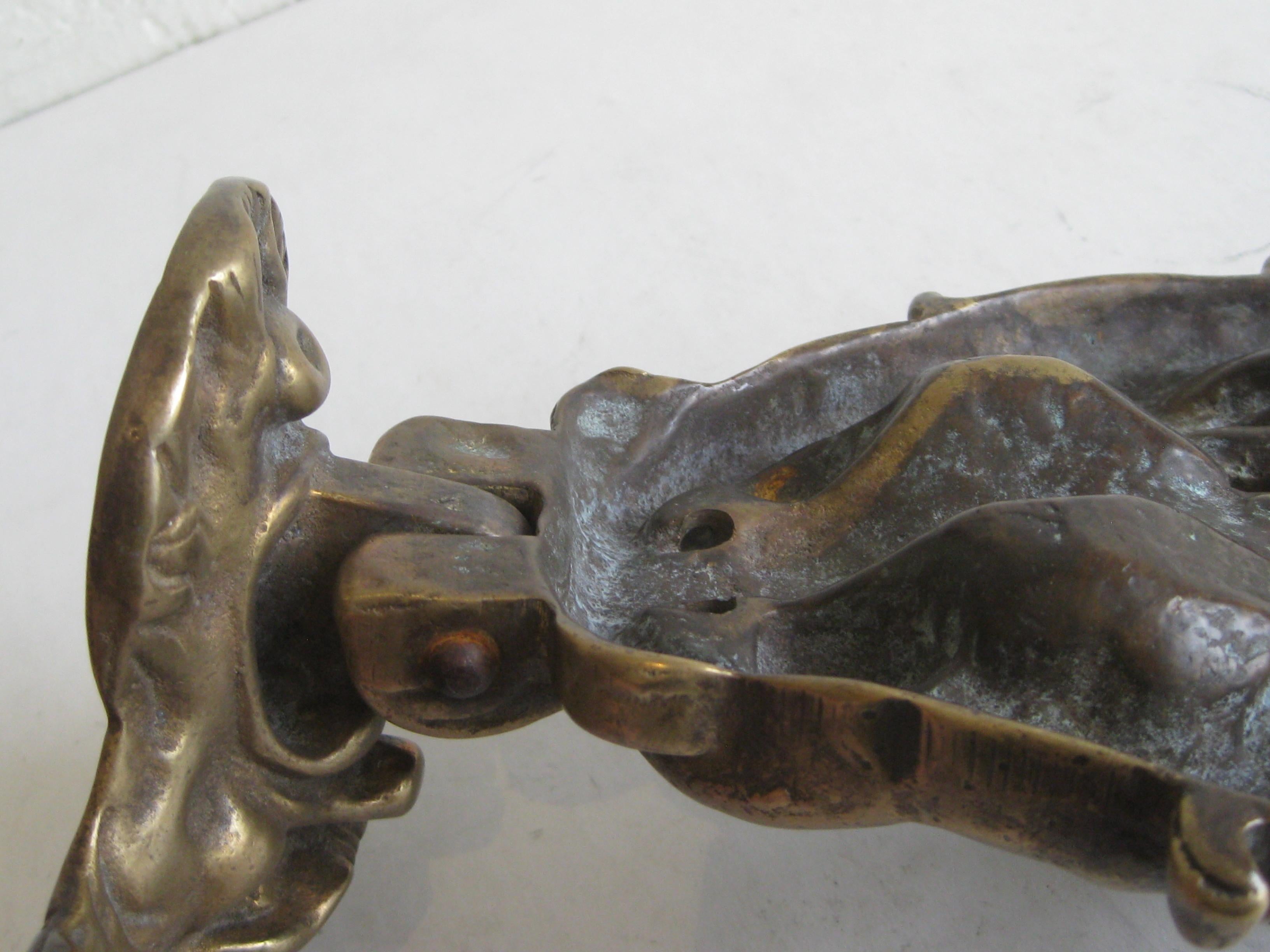Antique Italian/French Gothic Grotesque Gargoyle & Cherubs Brass Door Knocker For Sale 6