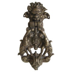 Antique Italian/French Gothic Grotesque Gargoyle & Cherubs Brass Door Knocker