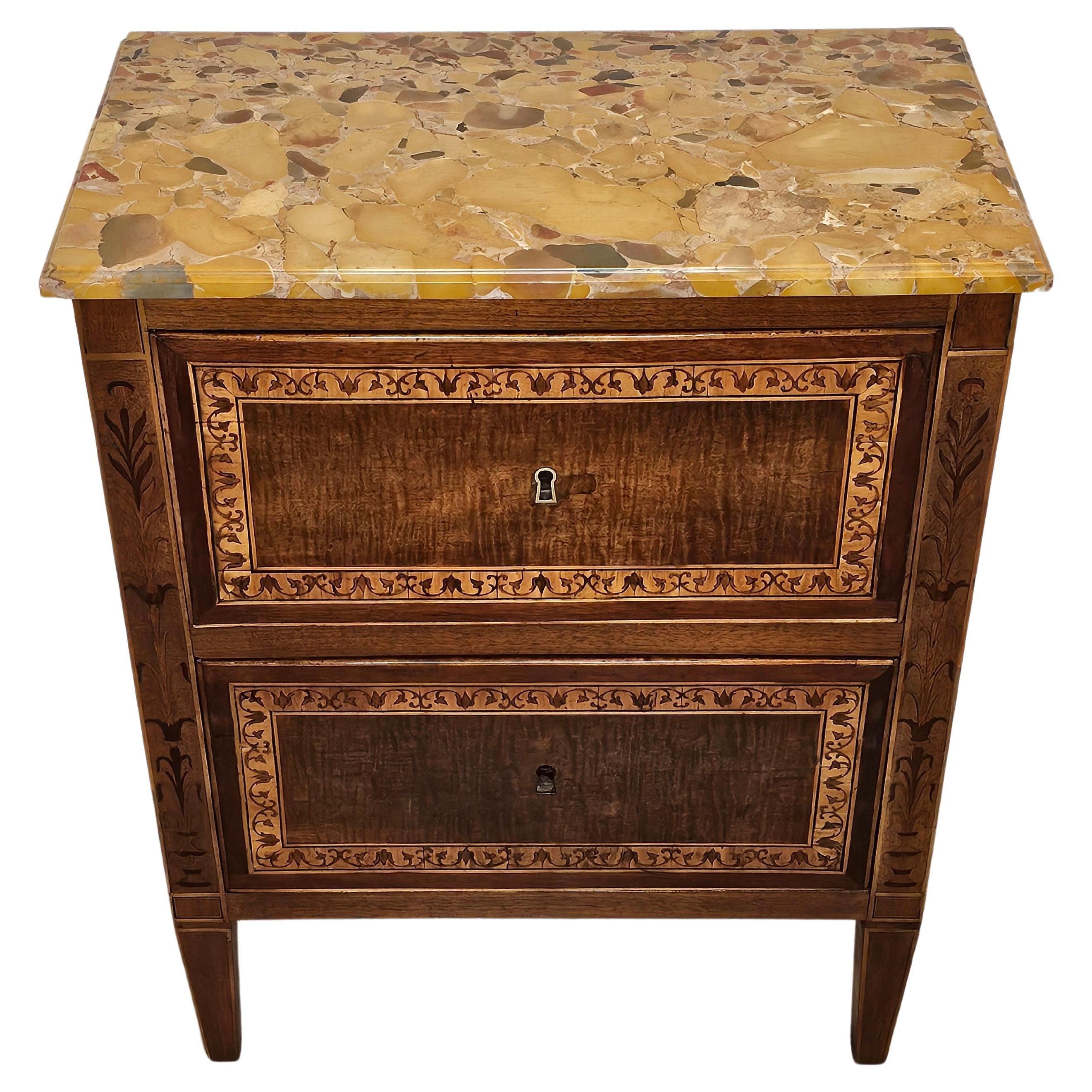 Antique Italian / French Neoclassical Marquetry Chest Of Drawers Nightstand