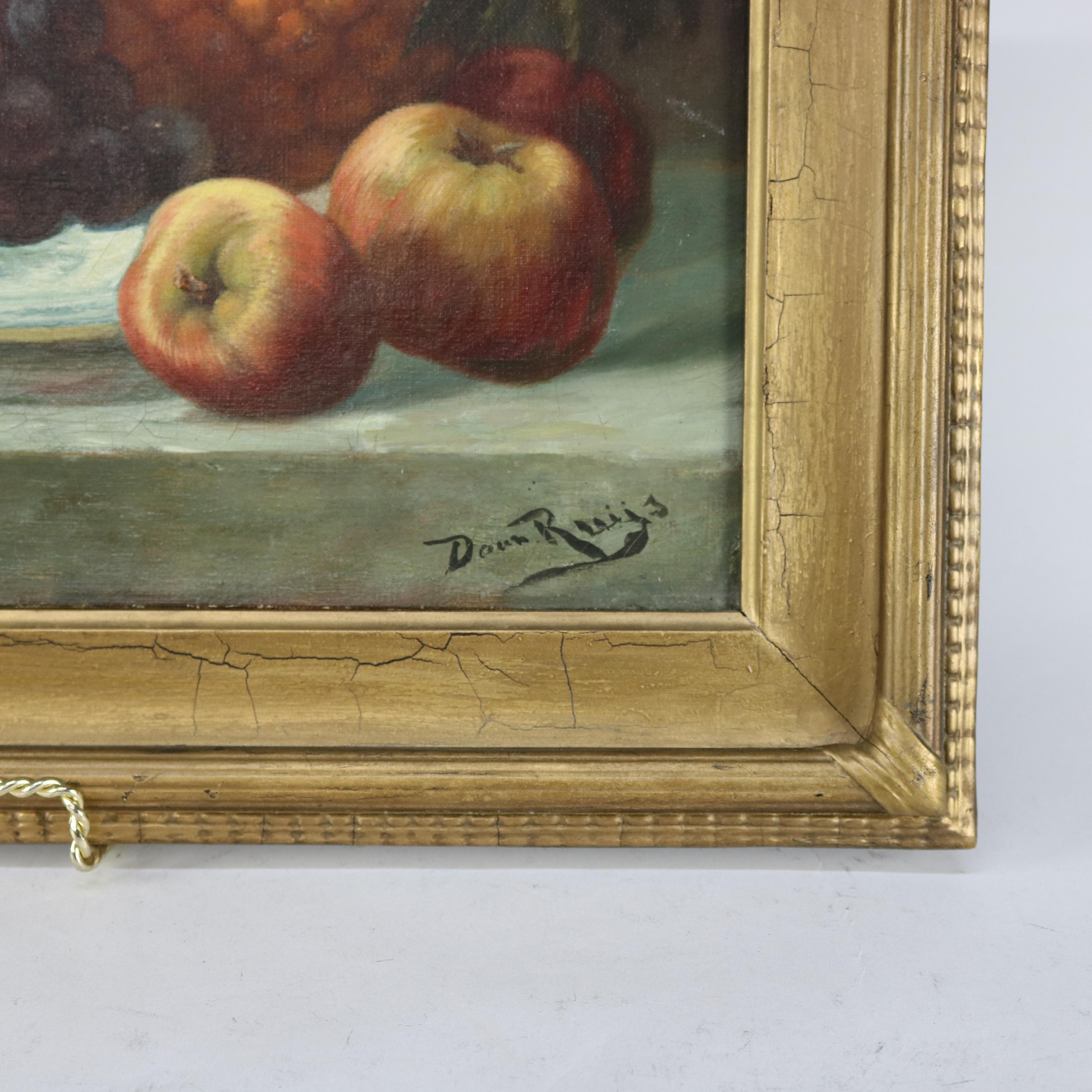 Hand-Painted Antique Italian Fruit Still Life Oil on Canvas Painting, circa 1890