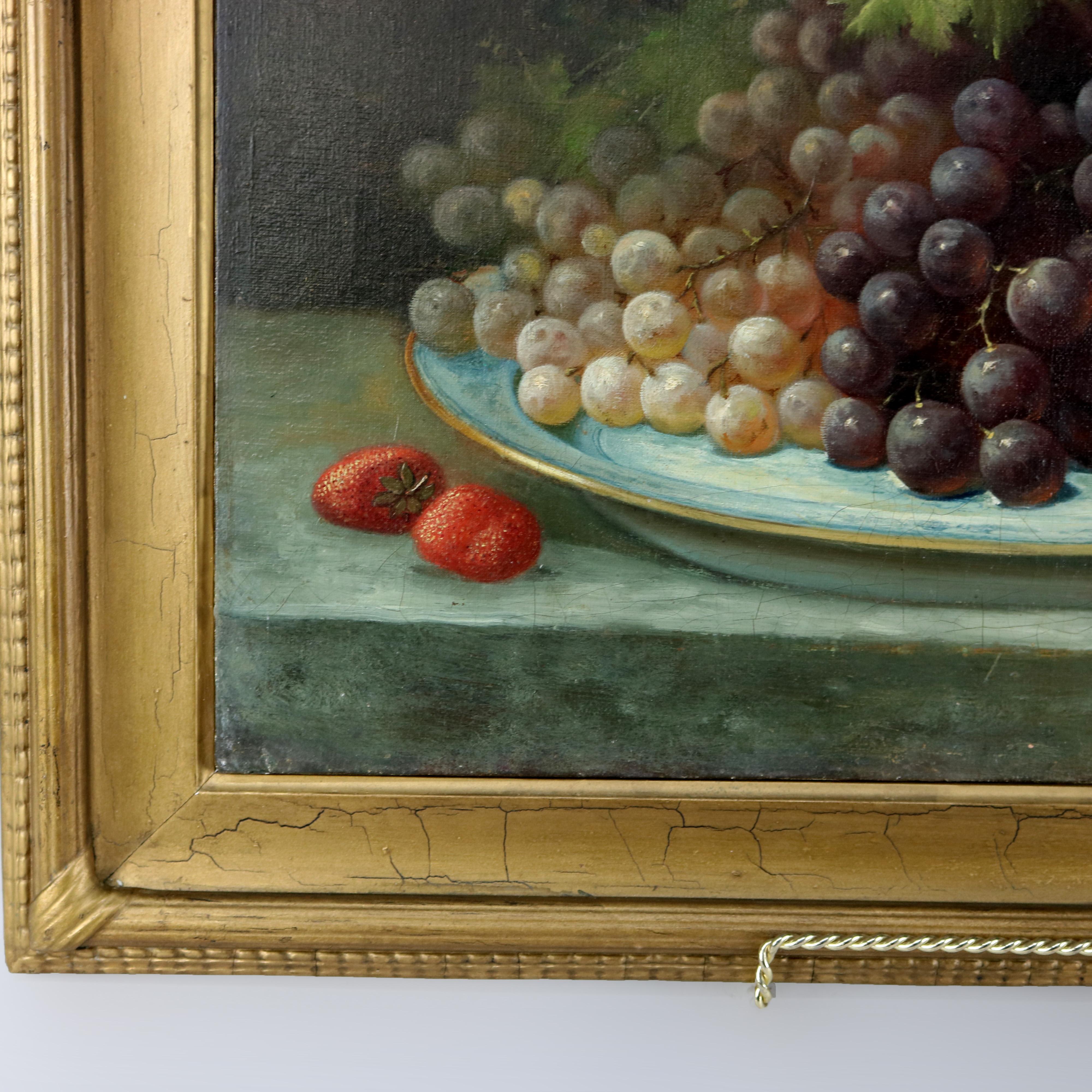 19th Century Antique Italian Fruit Still Life Oil on Canvas Painting, circa 1890
