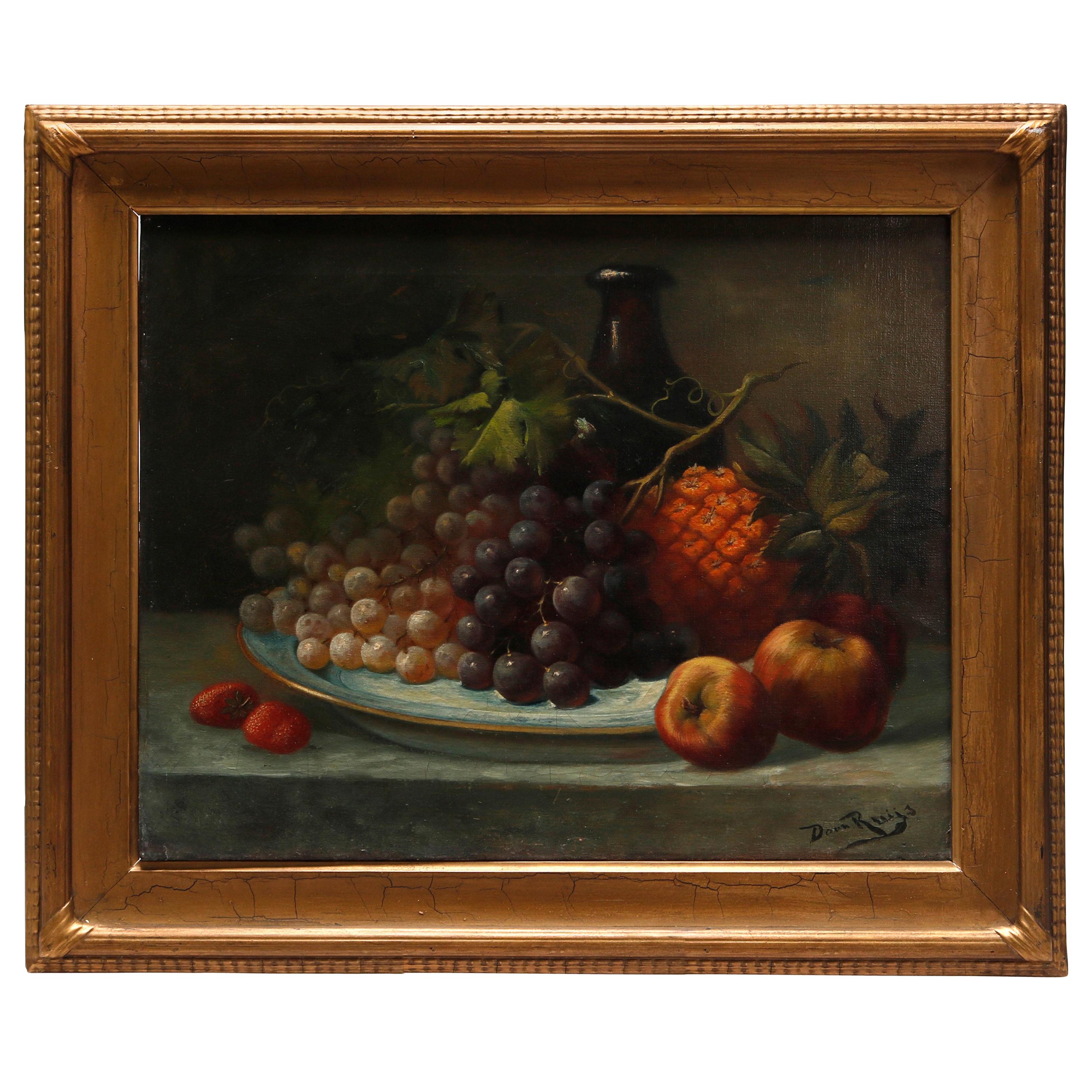 Antique Italian Fruit Still Life Oil on Canvas Painting, circa 1890