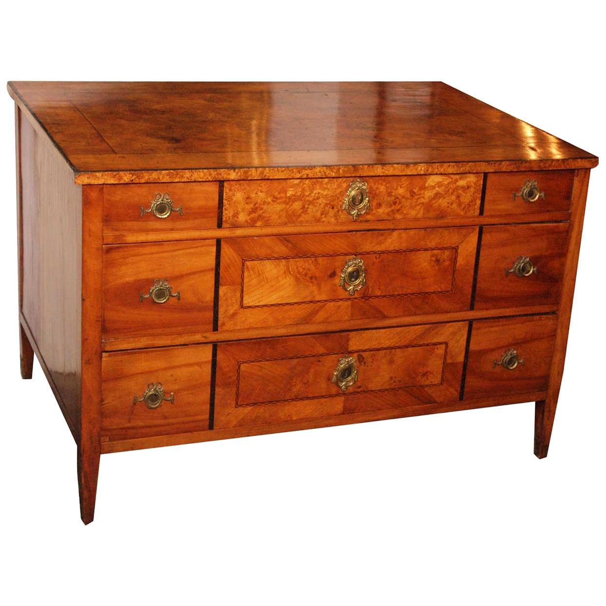 Antique Italian Fruitwood and Walnut Commode For Sale