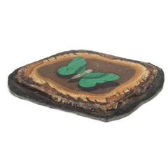 Antique Italian G. Uglioni Pietra Dura Malachite Butterfly Plaque