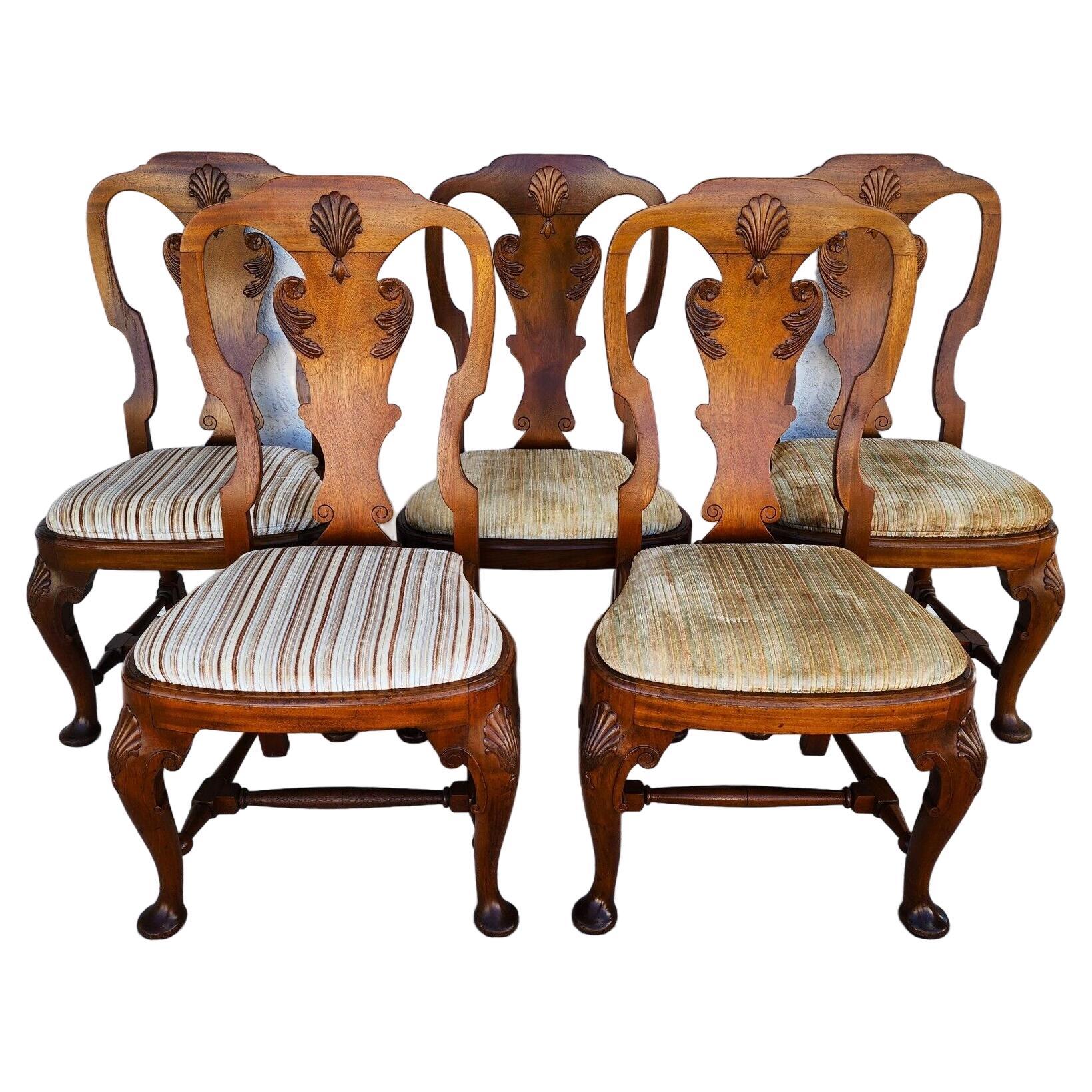 Antique Italian Georgian Dining Chairs Shell Walnut Set of 5 For Sale