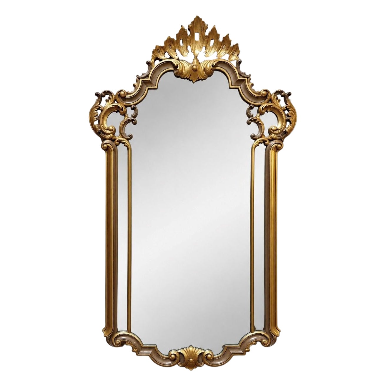 Antique Italian Gilded and Painted Rococo Style Mirror