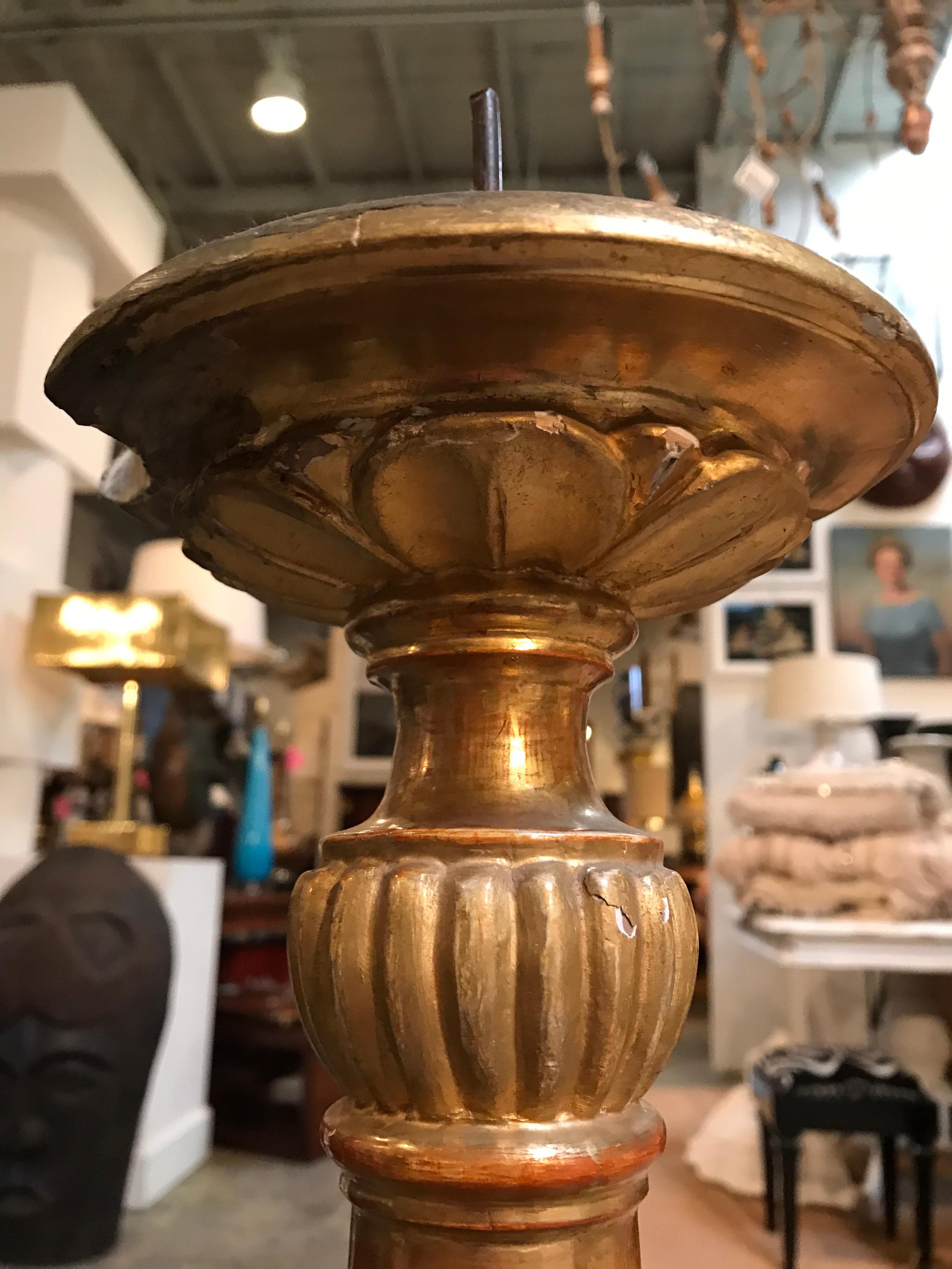 Giltwood Antique Italian Gilded Candlesticks For Sale