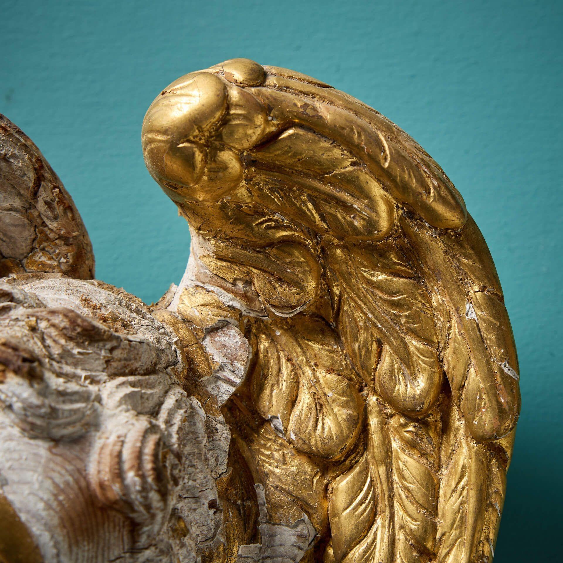 19th Century Antique Italian Gilded Putti Pair Wall Hanging For Sale