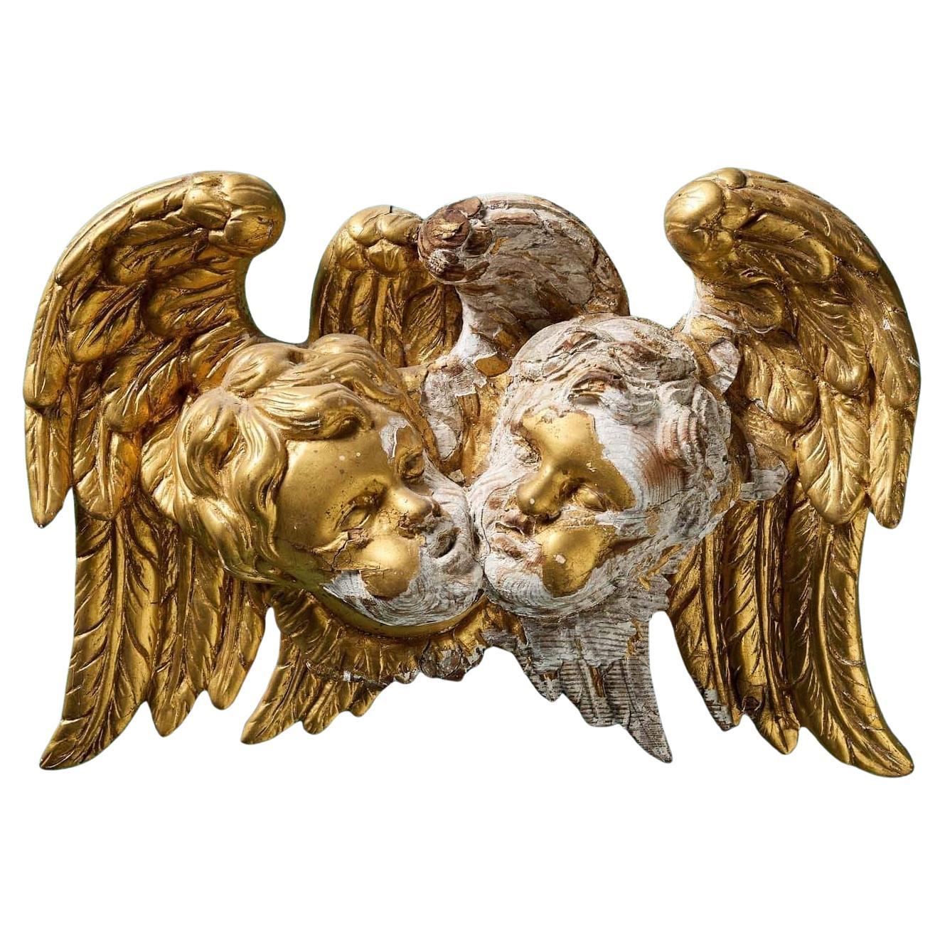 Antique Italian Gilded Putti Pair Wall Hanging