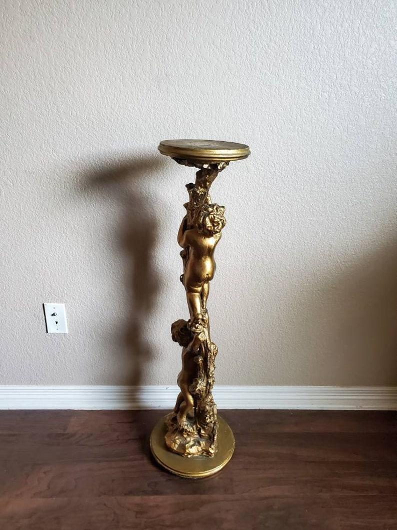 Antique Italian Gilded Putti Pedestal Table Stand For Sale 4