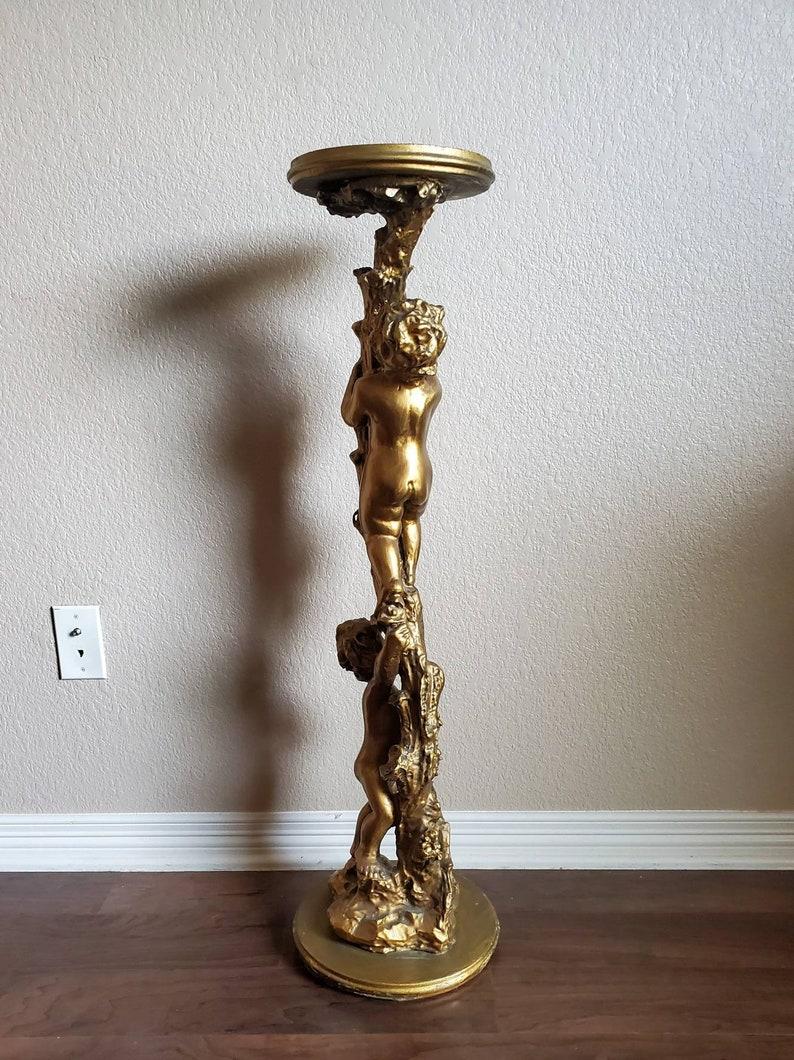 20th Century Antique Italian Gilded Putti Pedestal Table Stand For Sale
