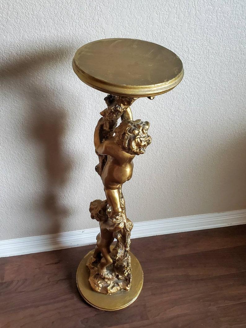 Antique Italian Gilded Putti Pedestal Table Stand For Sale 3