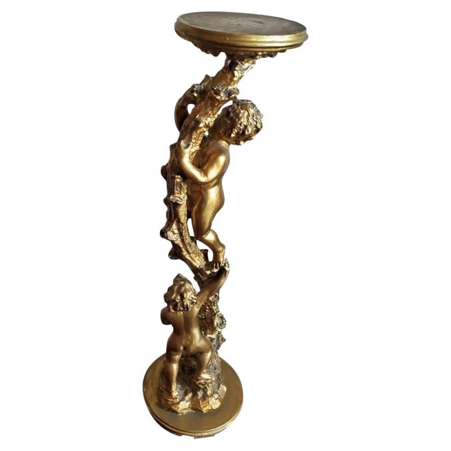 Antique Italian Gilded Putti Pedestal Table Stand