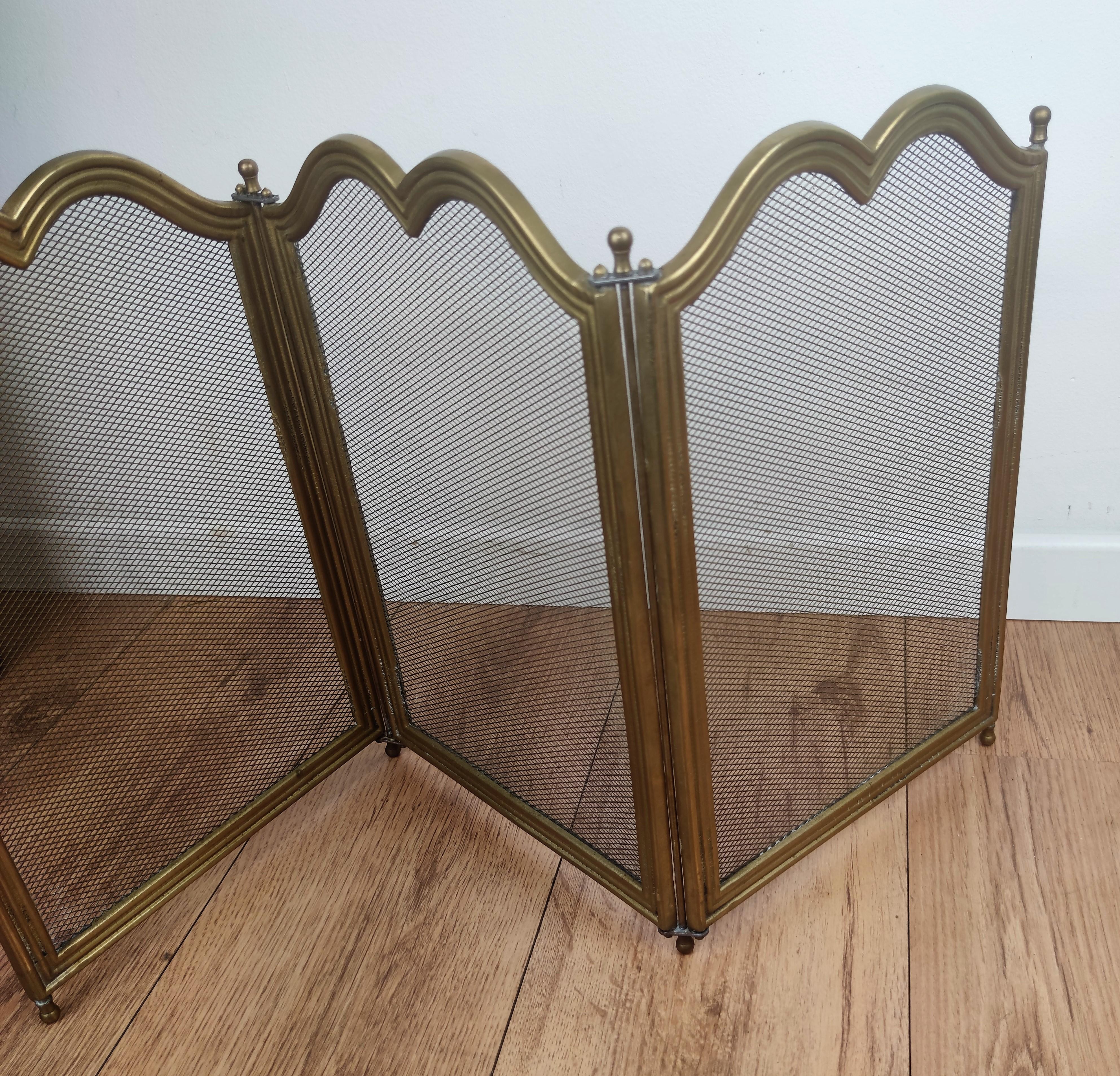 20th Century Antique Italian Gilt Brass Fireplace Screen or Fire Screen For Sale