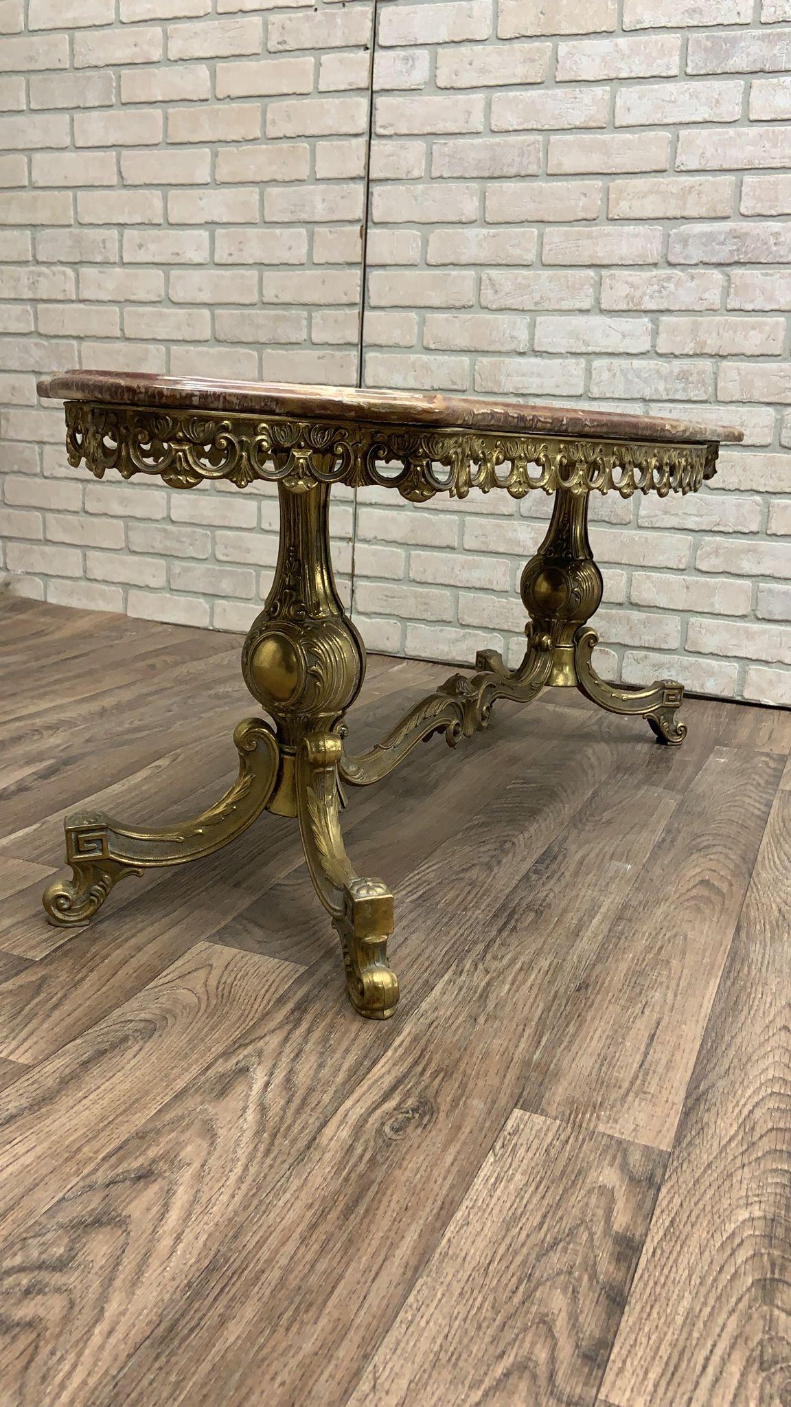 Antique Italian Gilt-Bronze Base Onyx Top Coffee/Cocktail Table For Sale 7
