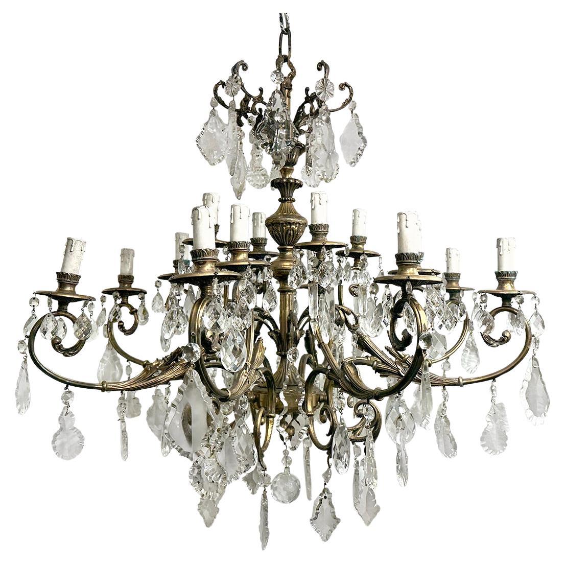 Lustre italien ancien en cristaux dorés en vente