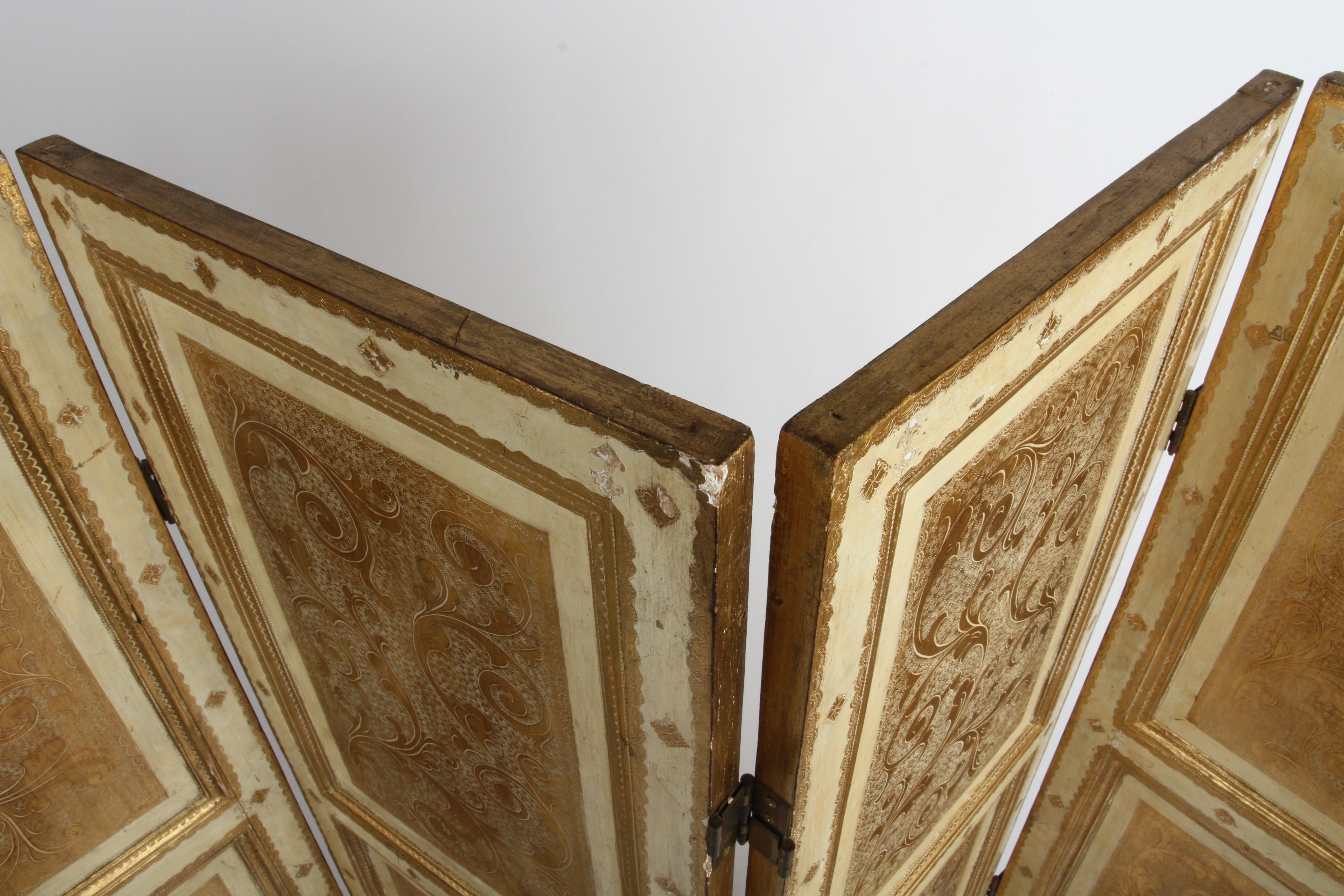 Antique Italian Gilt Florentine Four Panel Folding Screen or Room Divider 7