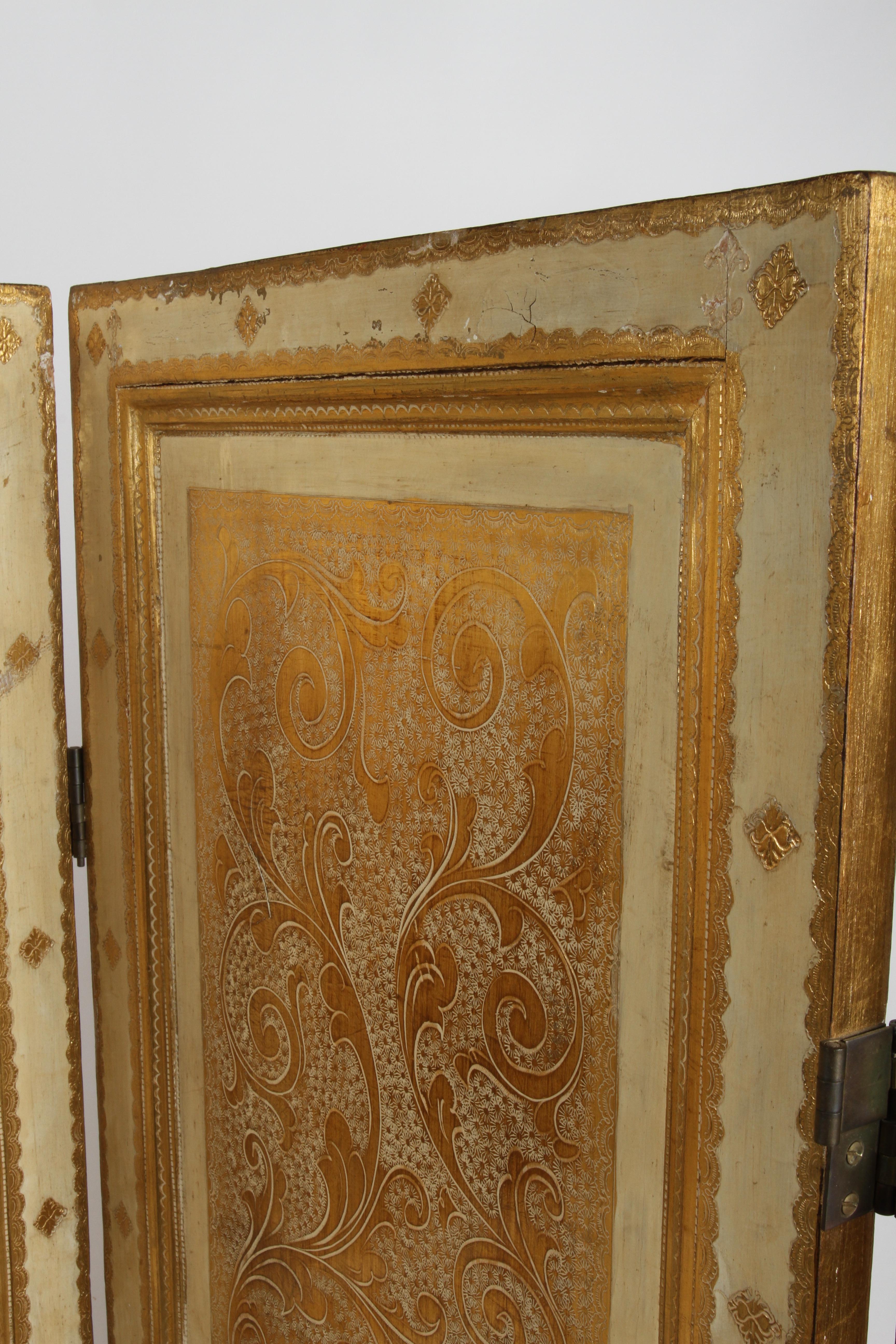 Antique Italian Gilt Florentine Four Panel Folding Screen or Room Divider In Good Condition In St. Louis, MO