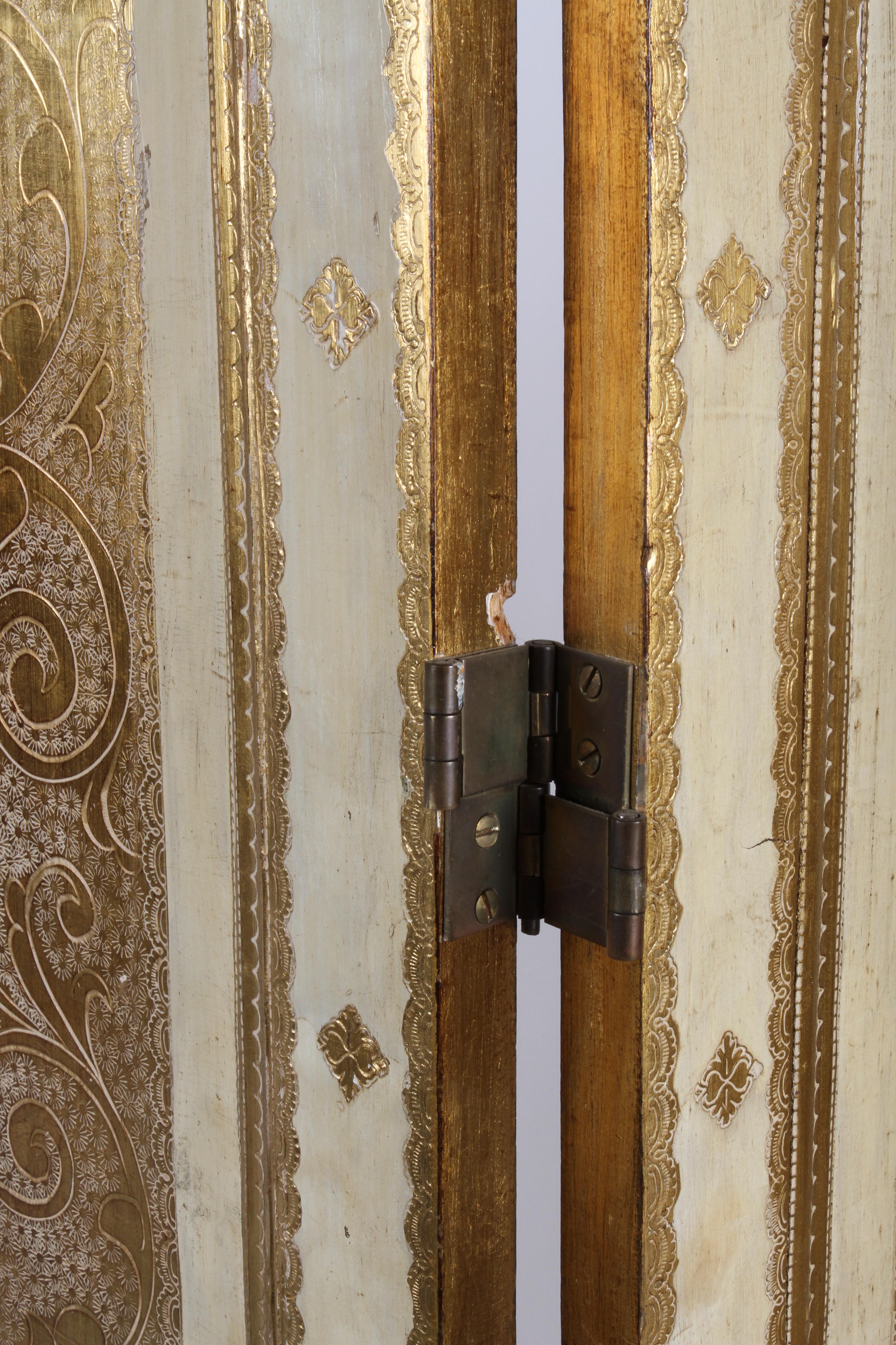 Mid-20th Century Antique Italian Gilt Florentine Four Panel Folding Screen or Room Divider
