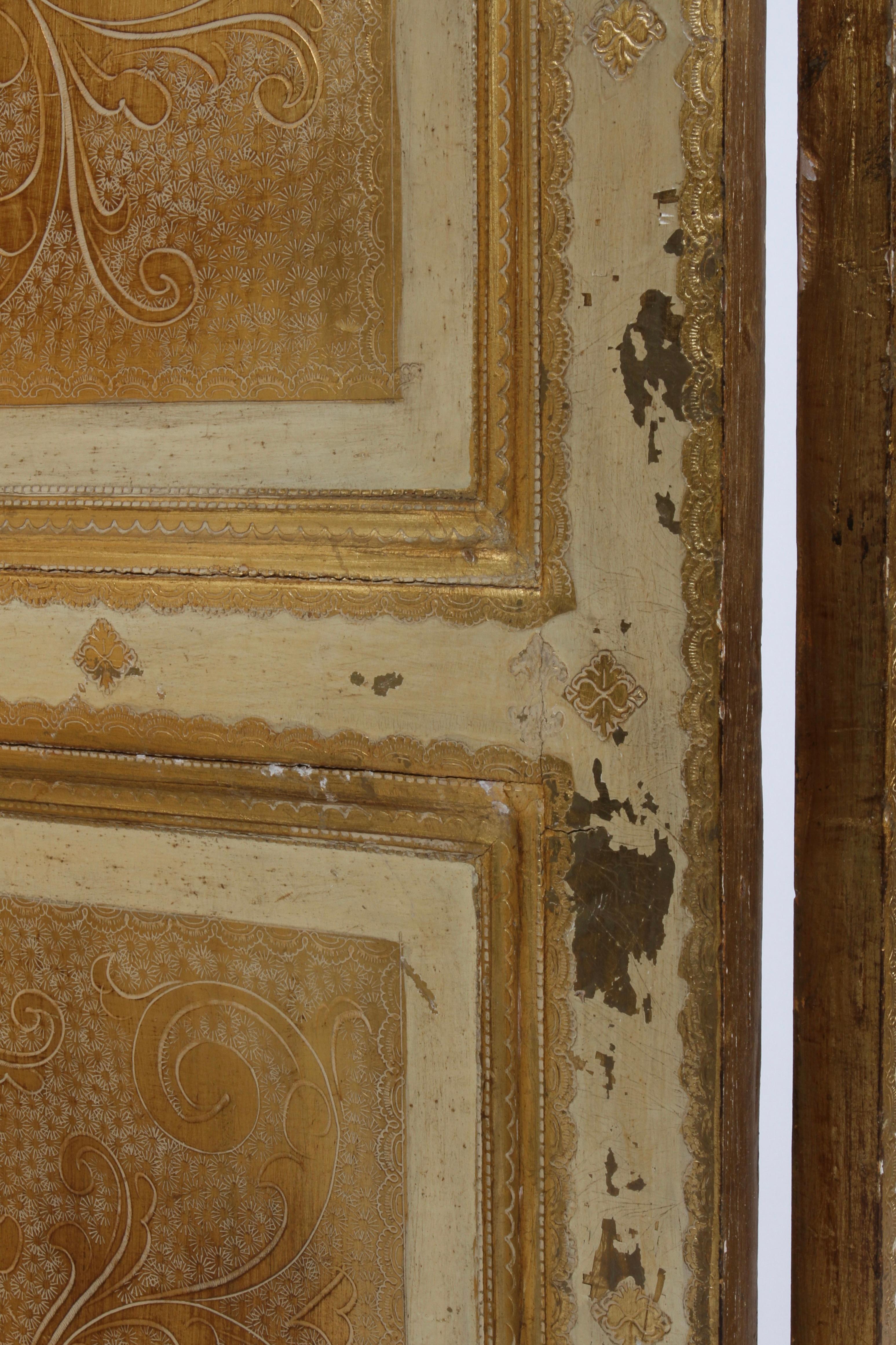 Giltwood Antique Italian Gilt Florentine Four Panel Folding Screen or Room Divider
