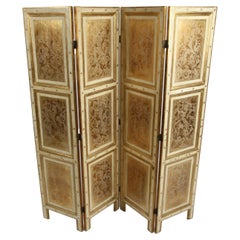 Antique Italian Gilt Florentine Four Panel Folding Screen or Room Divider