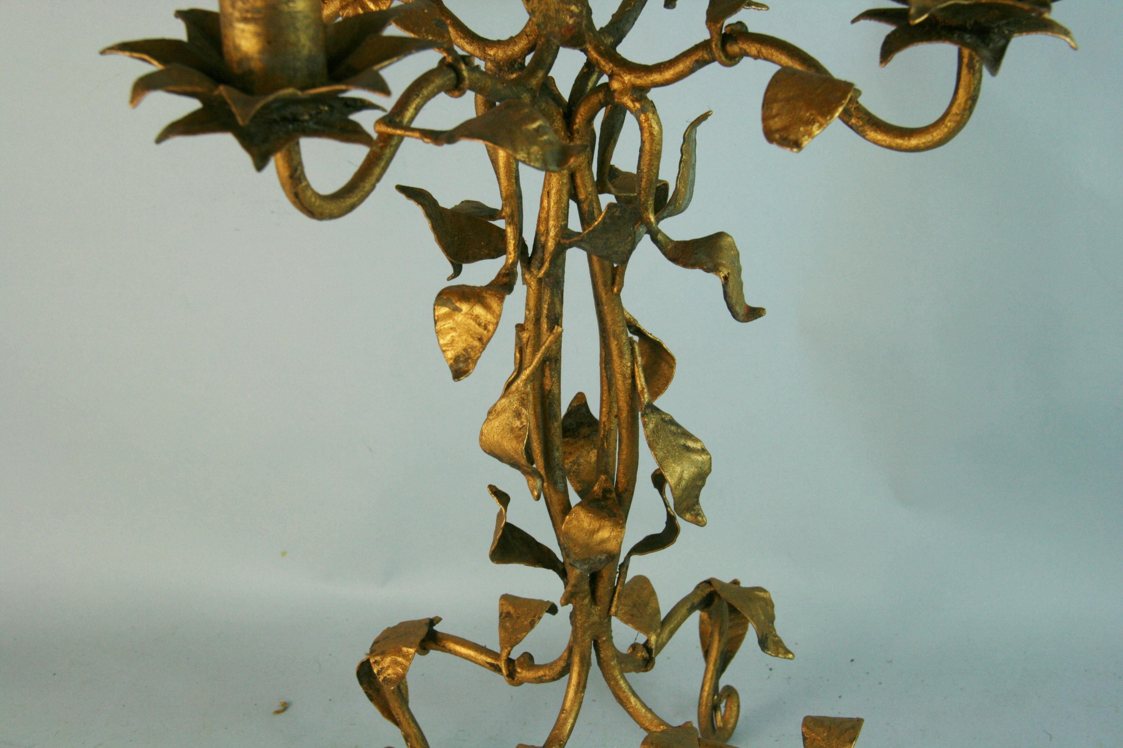 Antique Italian Gilt Iron Alter Candle Holder In Good Condition For Sale In Douglas Manor, NY