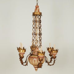 Antique Italian Gilt Metal and Painted Wood Chandelier