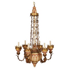 Antique Italian Gilt Metal and Painted Wood Chandelier