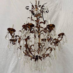 Antique Italian Gilt Metal Chandelier with Crystals