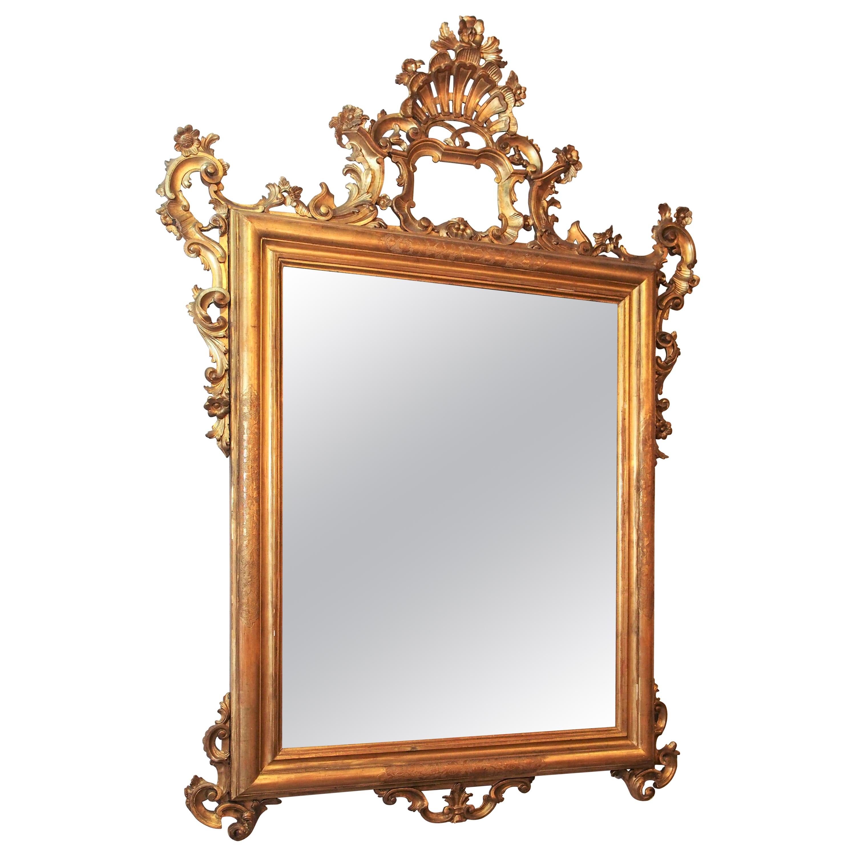 Antique Italian Giltwood Mirror For Sale